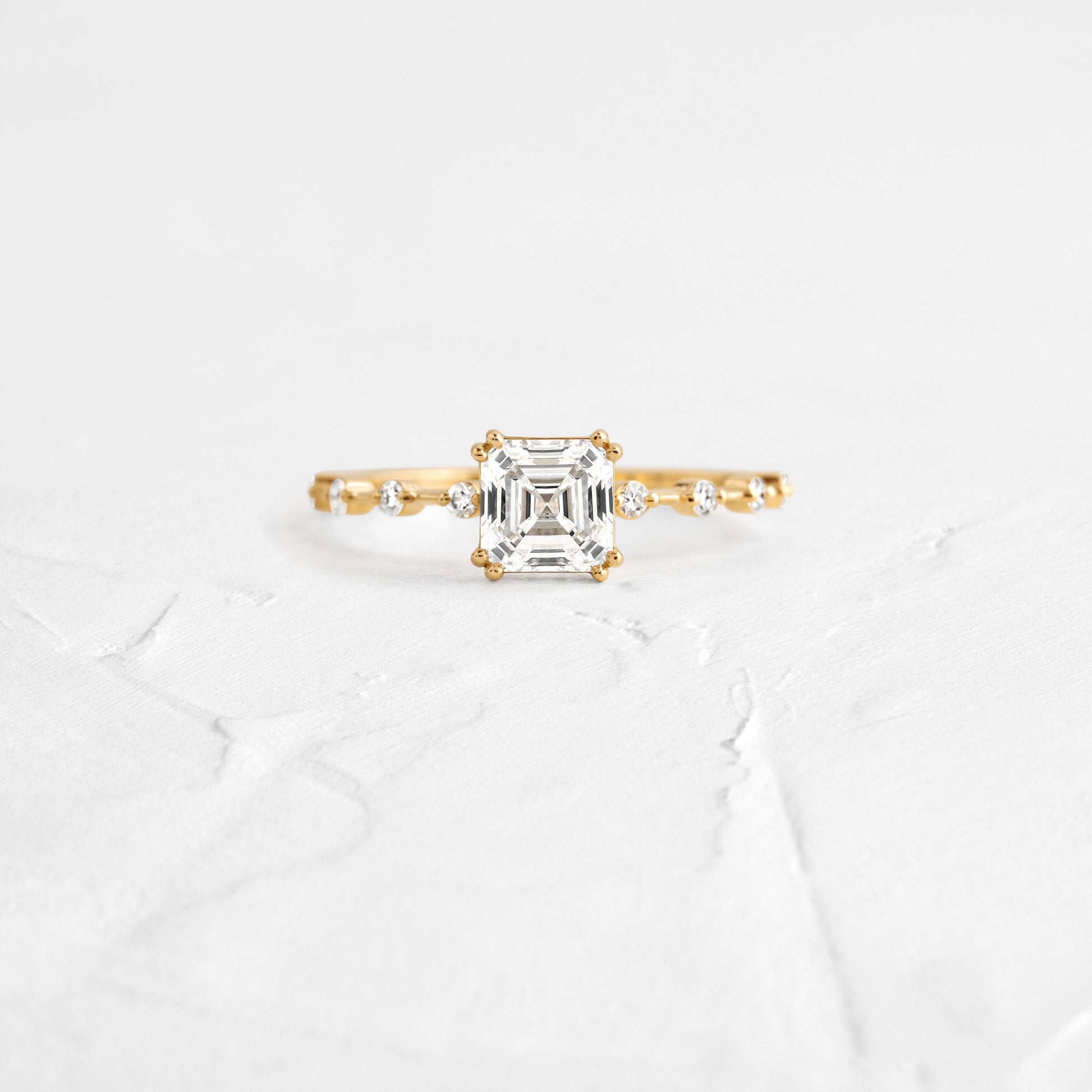 Dainty Pave-Asscher Lab Grown Diamond Engagement Ring - Front view