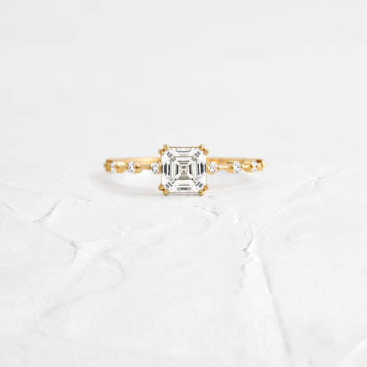 Dainty Pave-Asscher Lab Grown Diamond Engagement Ring - Front view