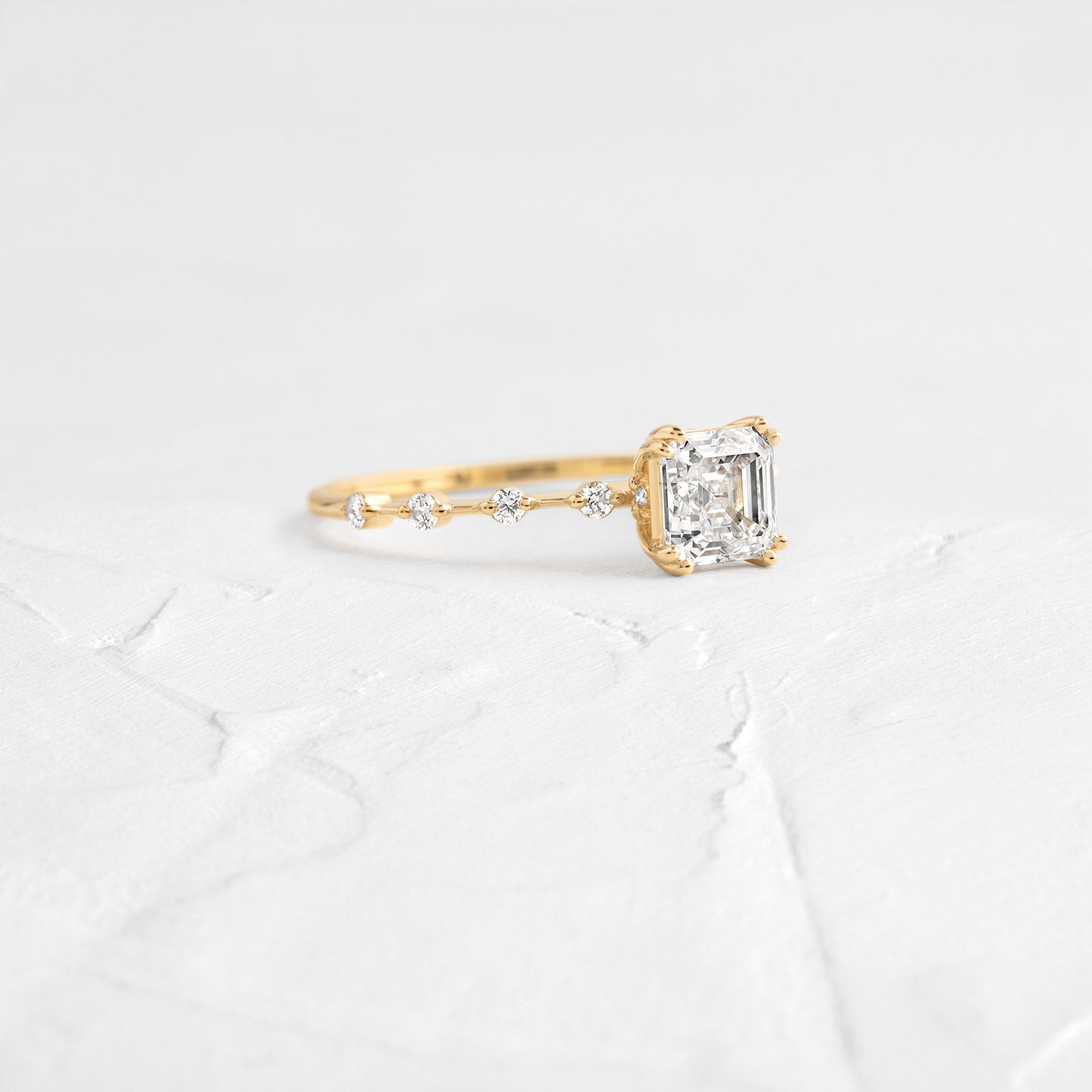 Dainty Pave-Asscher Lab Grown Diamond Engagement Ring - Front view