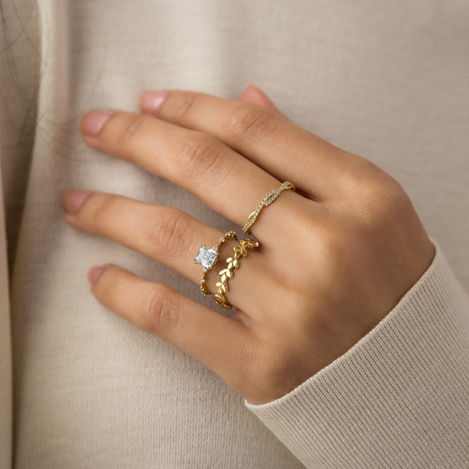 Dainty Pave-Asscher Lab Grown Diamond Engagement Ring - Lifestyle