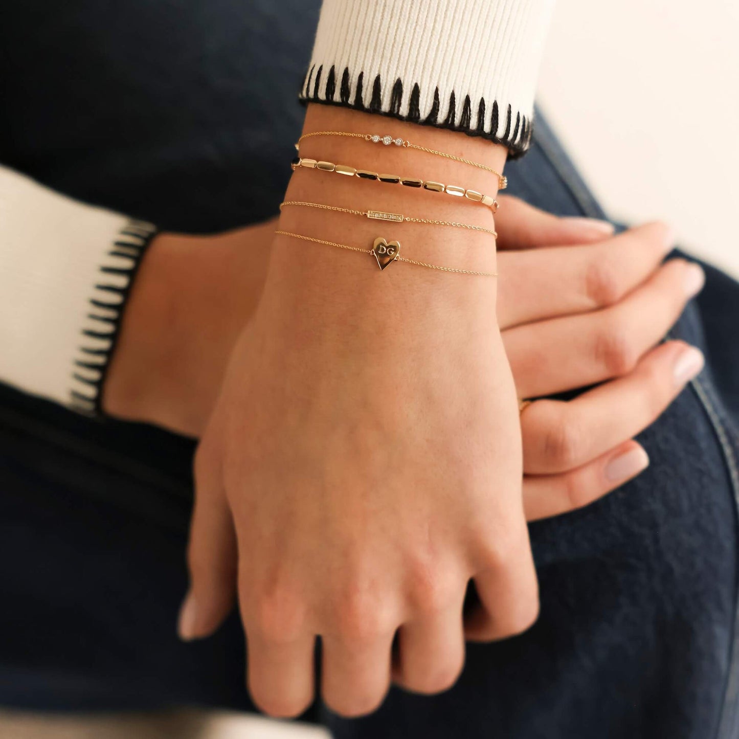 Diamond Bar-0.06 CT Round Lab Grown Diamond BraceletsDiamond Bar-0.06 CT Round Lab Grown Diamond Bracelets - On model