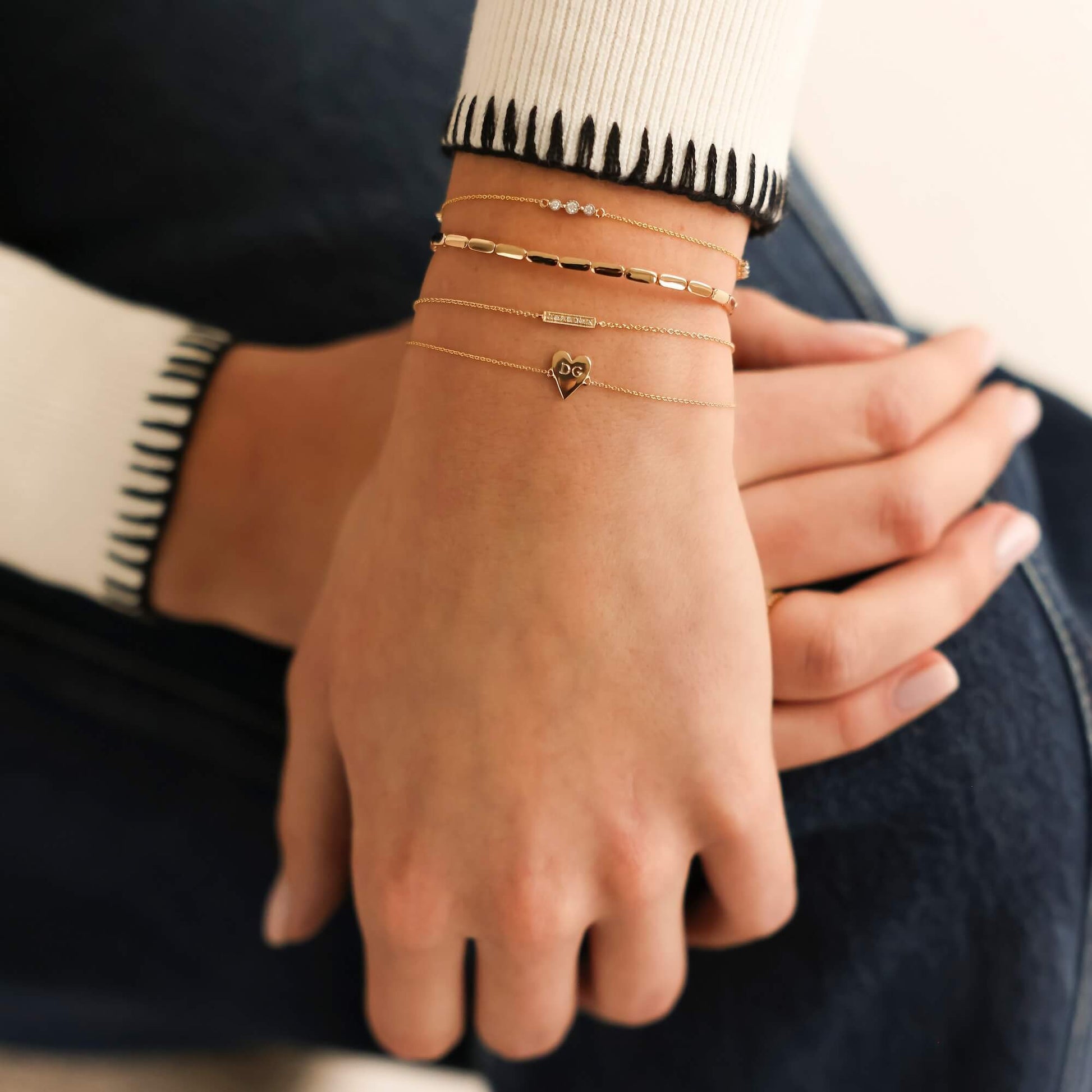 Diamond Bar-0.06 CT Round Lab Grown Diamond BraceletsDiamond Bar-0.06 CT Round Lab Grown Diamond Bracelets - On model
