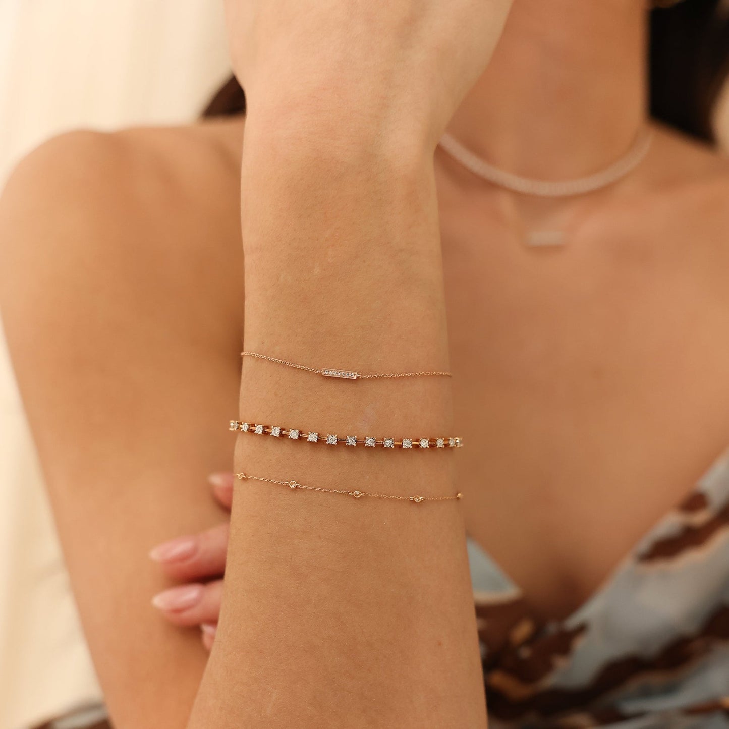 Diamond Bar-0.06 CT Round Lab Grown Diamond BraceletsDiamond Bar-0.06 CT Round Lab Grown Diamond Bracelets - Side view