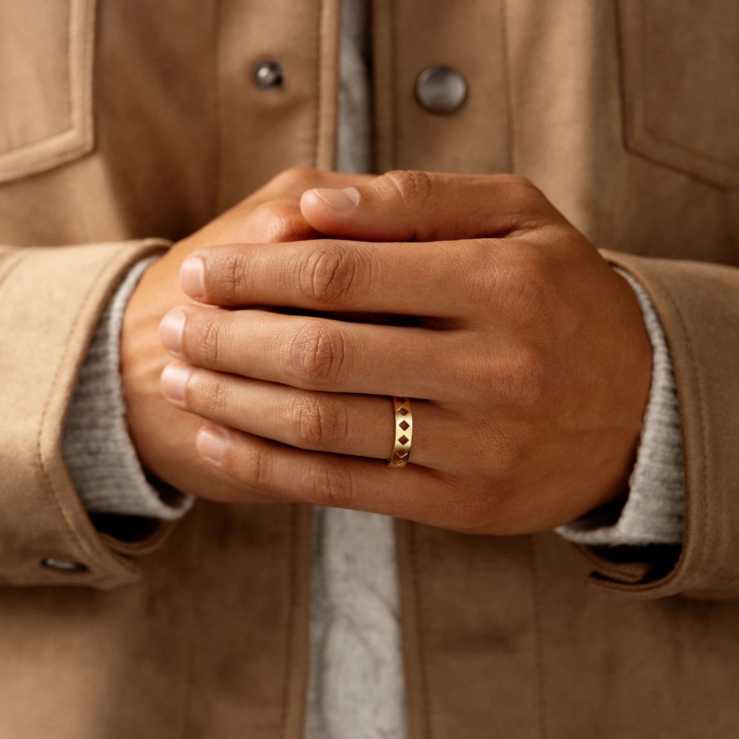 Diamond Cutout- Men's Wedding BandDiamond Cutout- Men's Wedding Band - Detail view