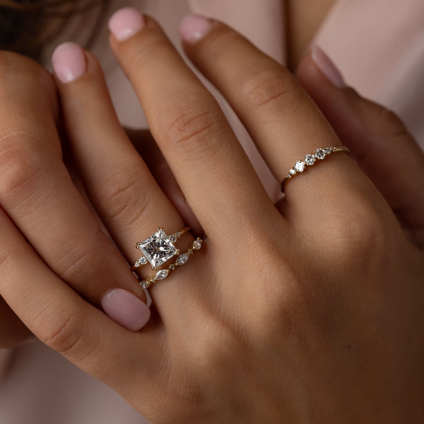 Double Prong & Four Stone-Princess Lab Grown Diamond Engagement Ring - Detail view