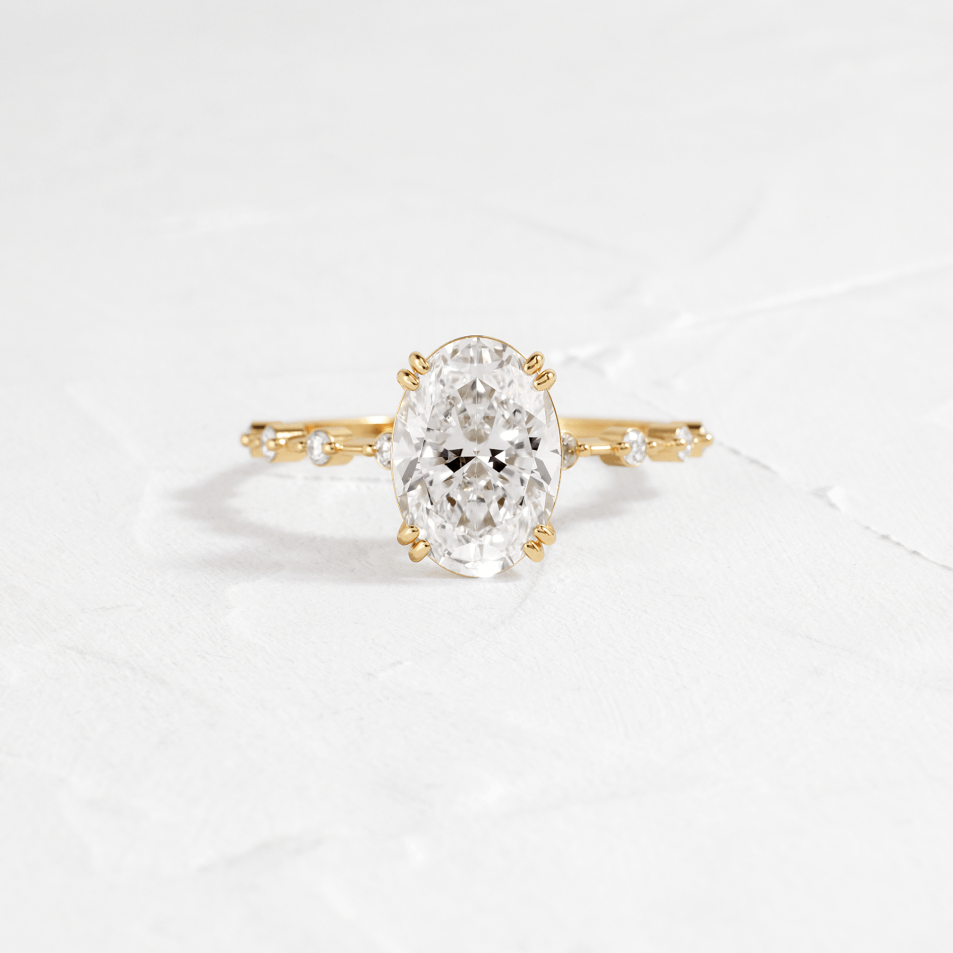Double Prong Pave-Oval Lab Grown Diamond Engagement Ring - Front view