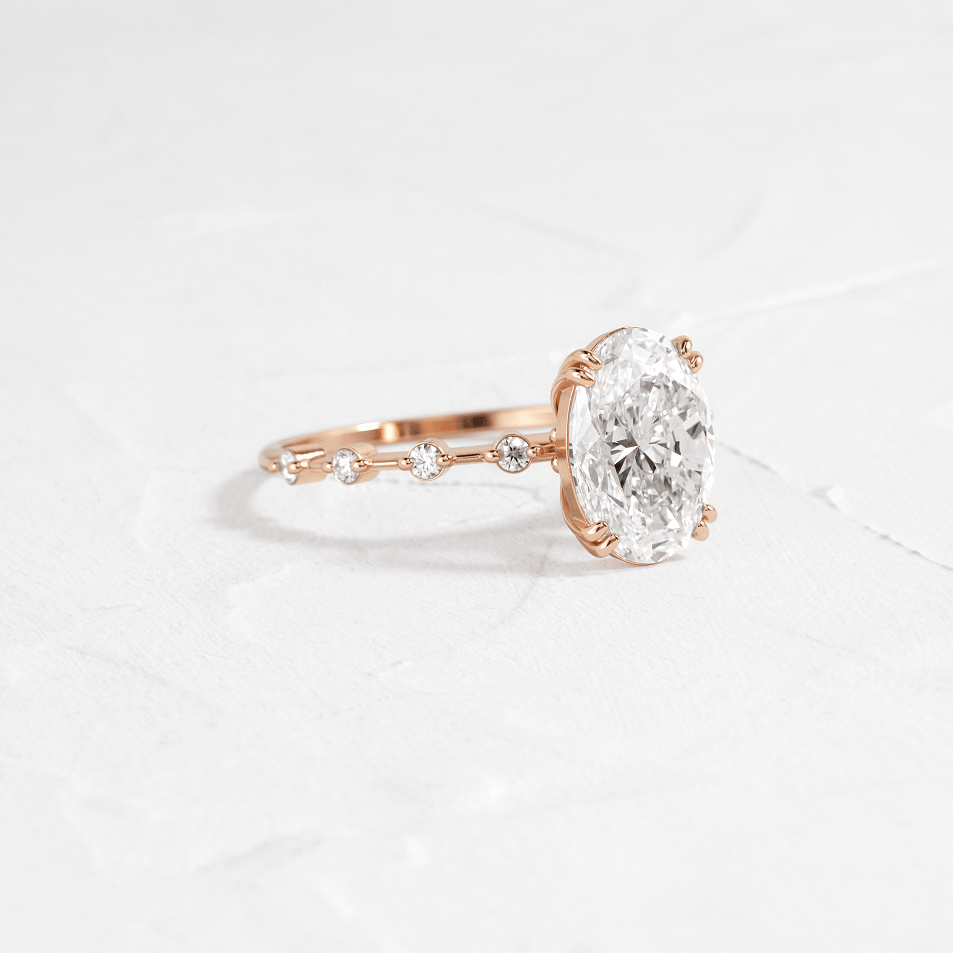 Double Prong Pave-Oval Lab Grown Diamond Engagement Ring - Detail view