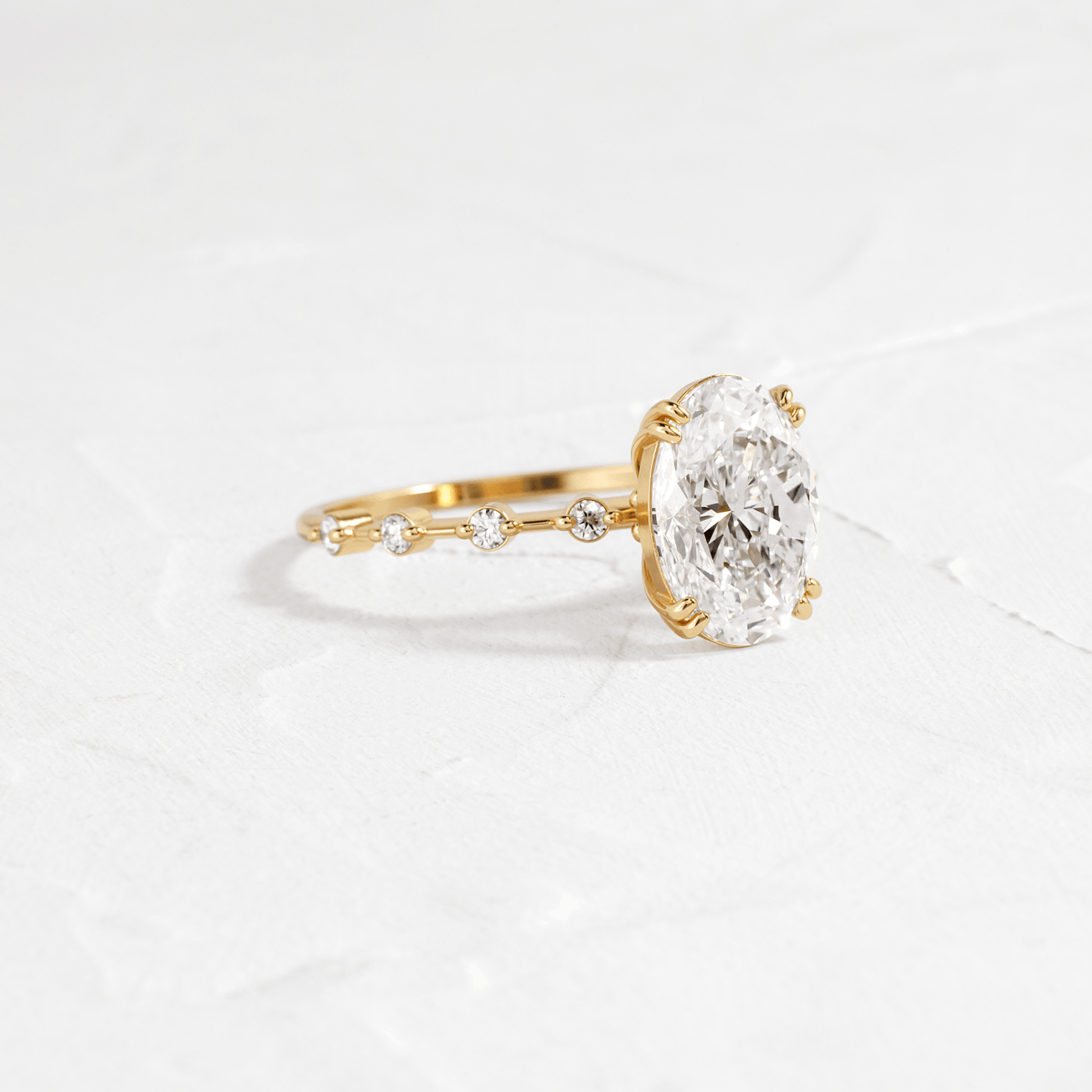 Double Prong Pave-Oval Lab Grown Diamond Engagement Ring - Front view