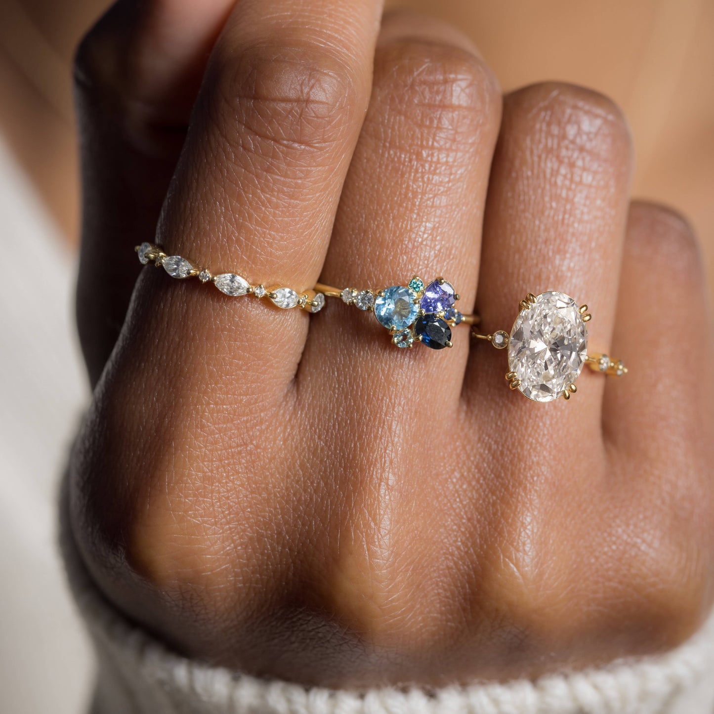 Double Prong Pave-Oval Lab Grown Diamond Engagement Ring - Detail view