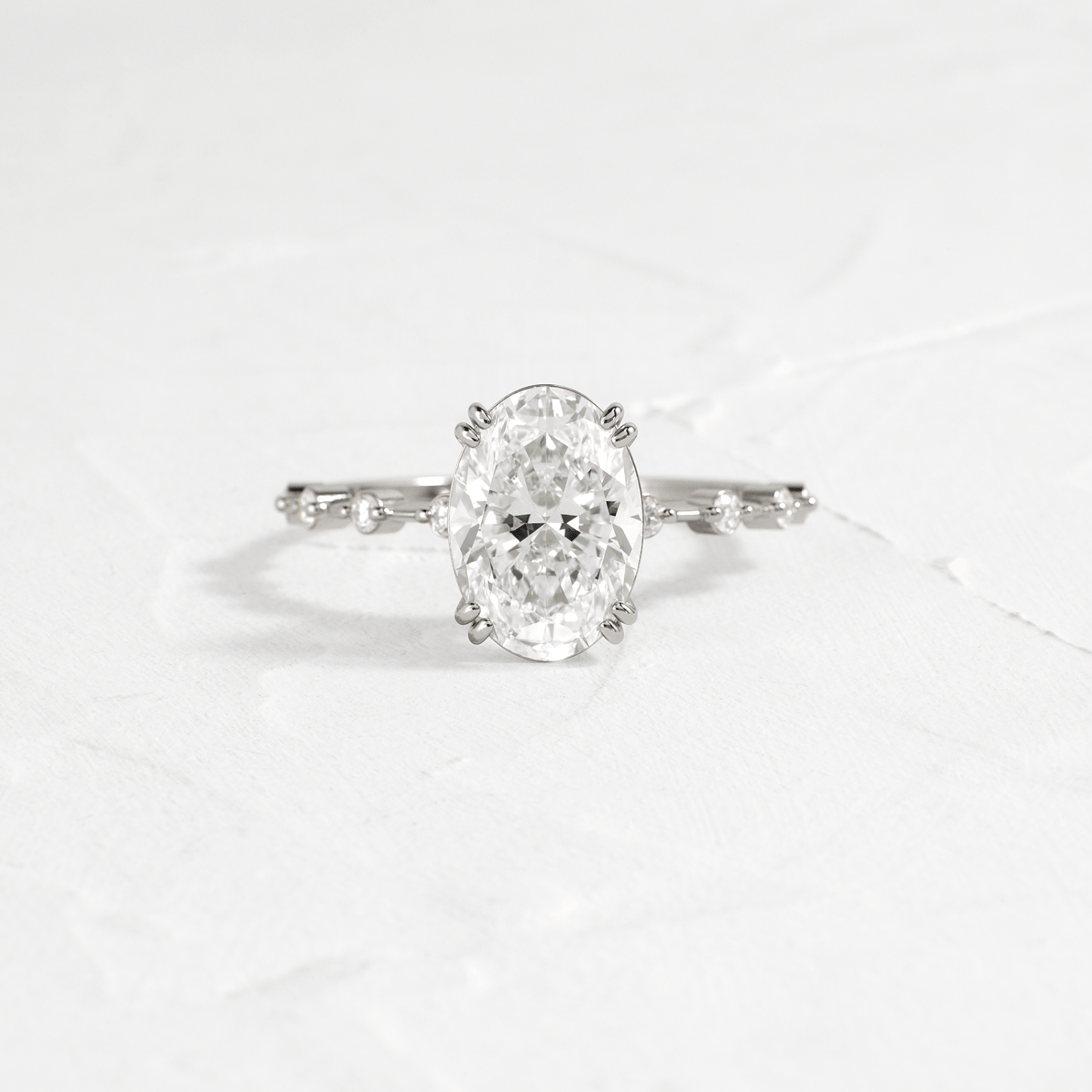 Double Prong Pave-Oval Lab Grown Diamond Engagement Ring - On model