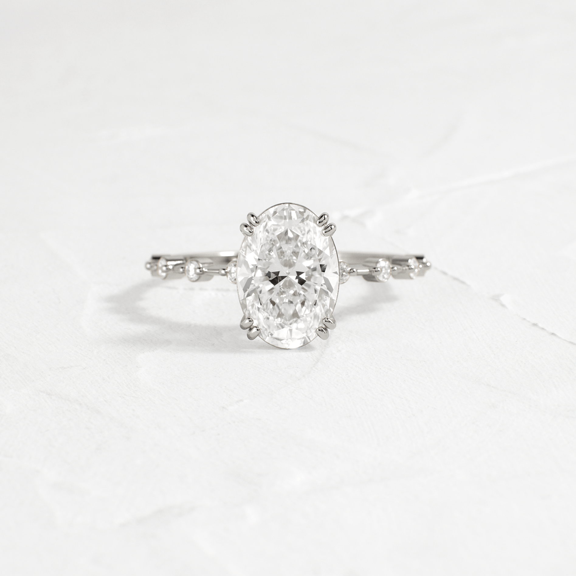 Double Prong Pave-Oval Lab Grown Diamond Engagement Ring - On model