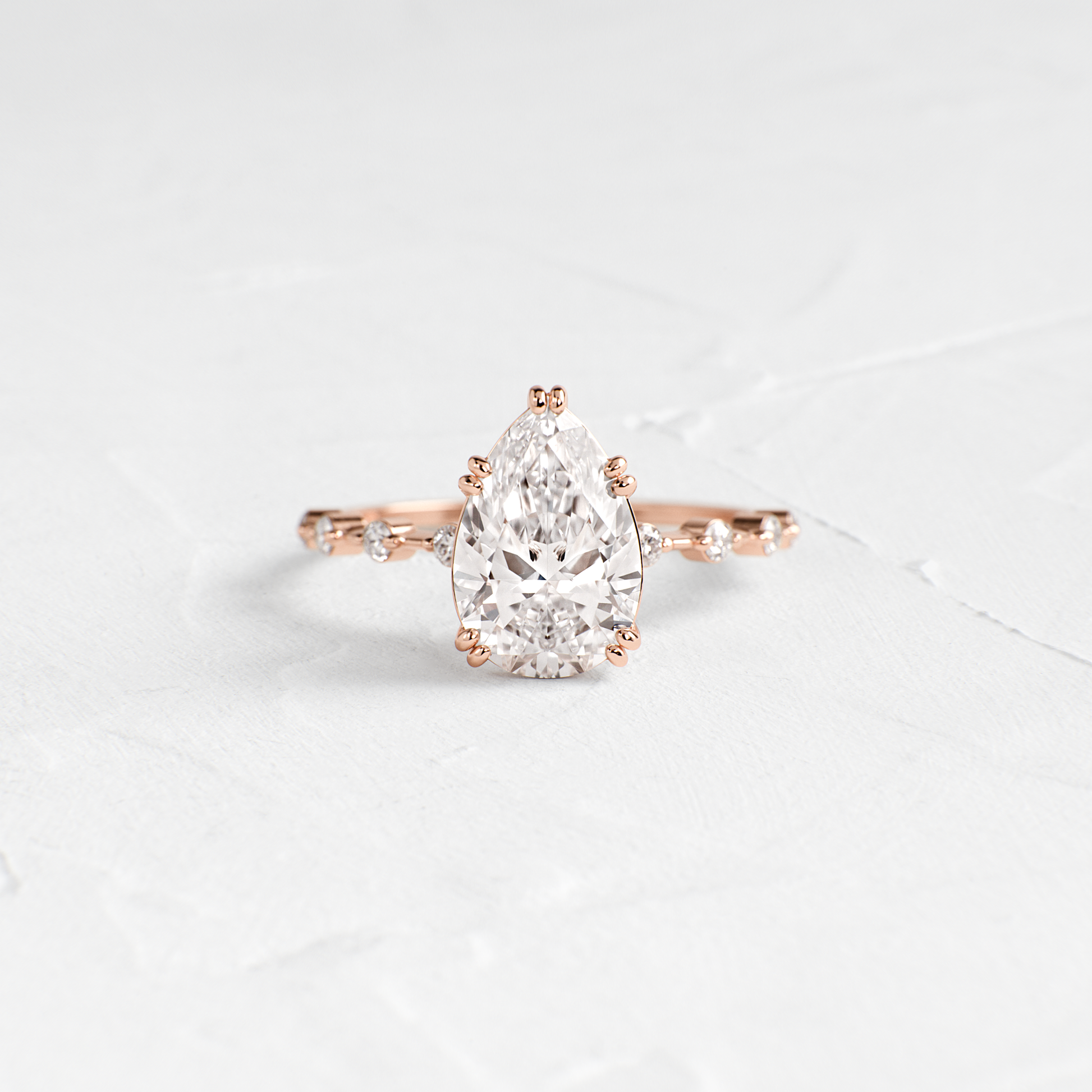 Double Prong Pave-Pear Lab Grown Diamond Engagement Ring - Back view