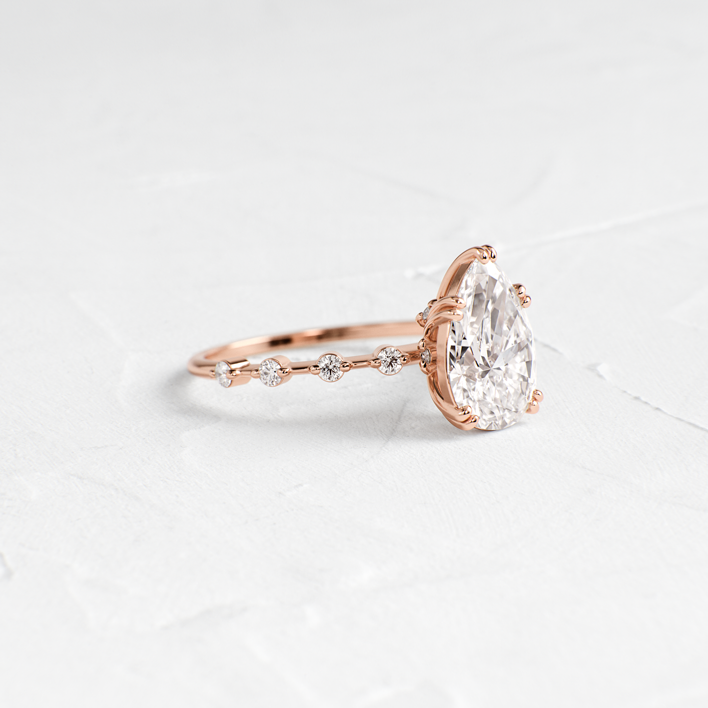 Double Prong Pave-Pear Lab Grown Diamond Engagement Ring - Detail view