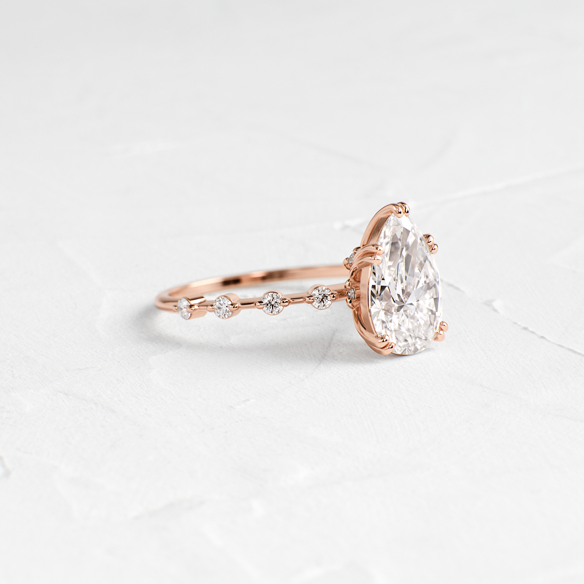 Double Prong Pave-Pear Lab Grown Diamond Engagement Ring - Detail view