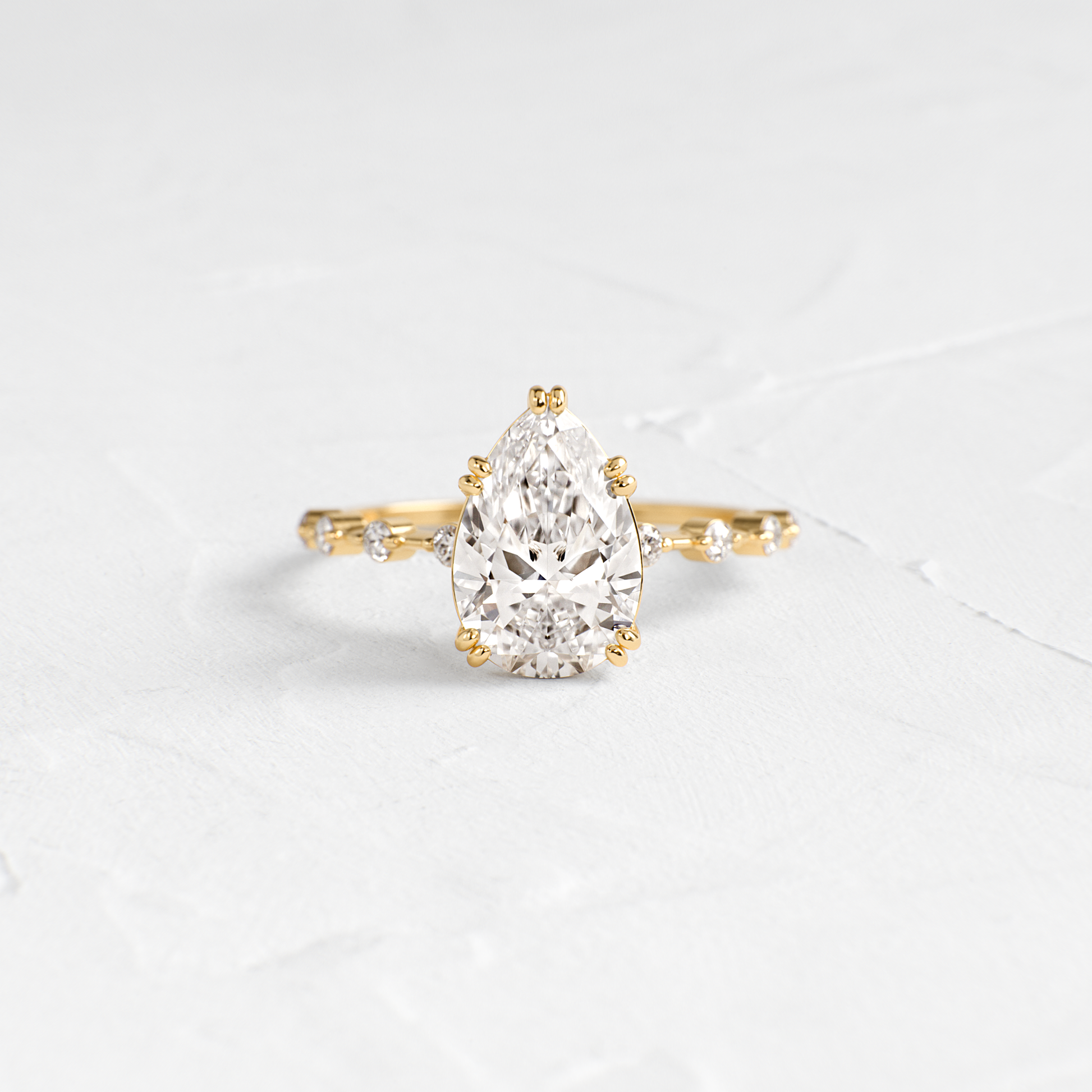 Double Prong Pave-Pear Lab Grown Diamond Engagement Ring - Front view