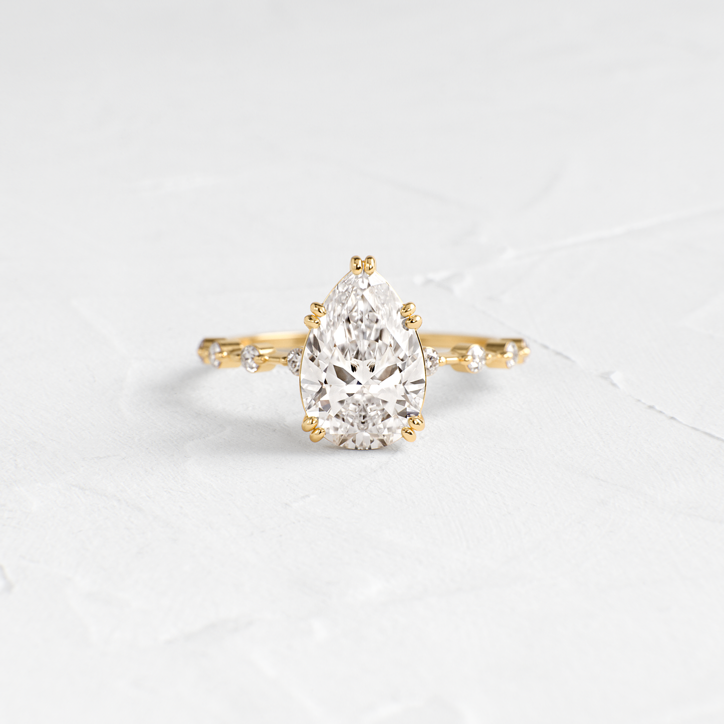 Double Prong Pave-Pear Lab Grown Diamond Engagement Ring - Front view