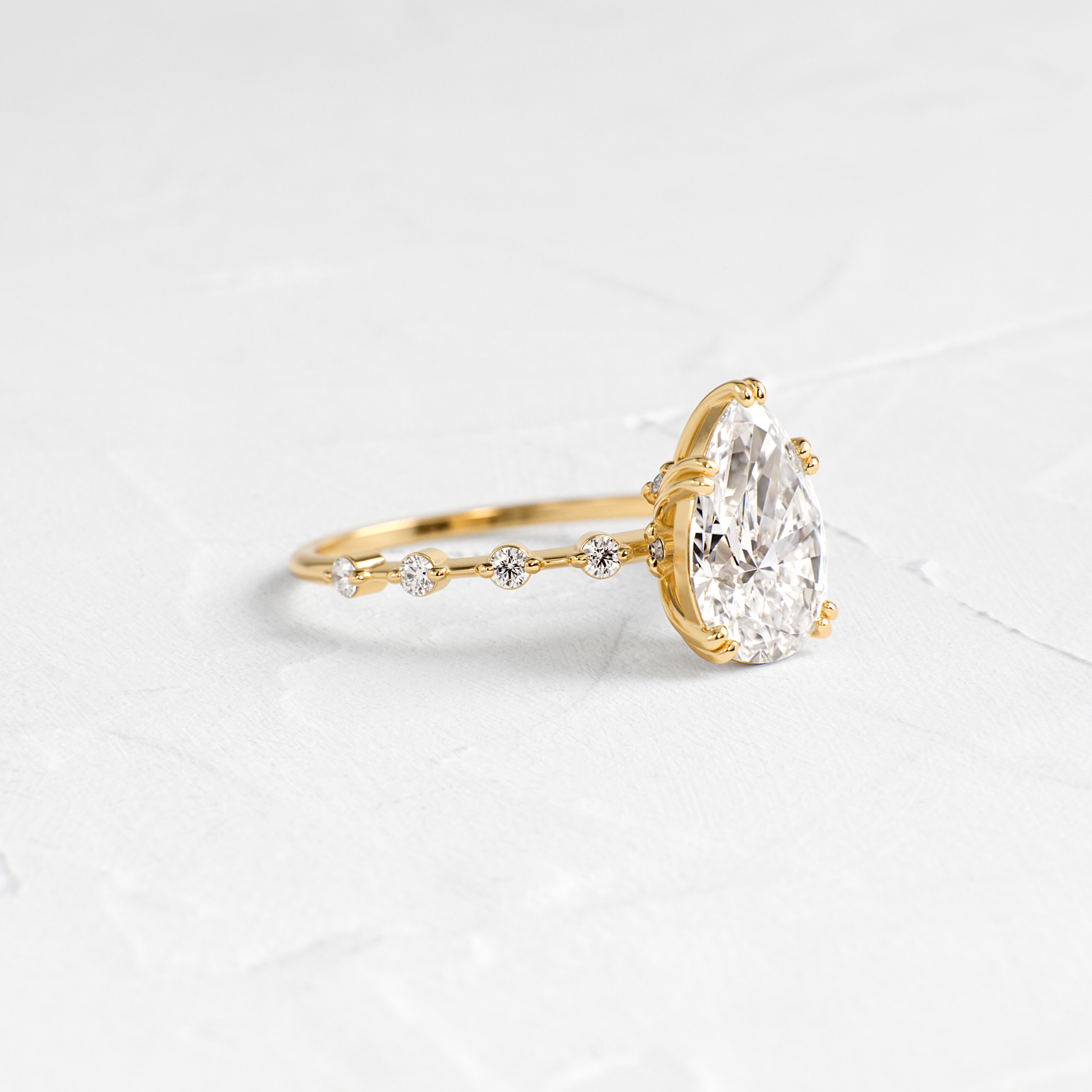 Double Prong Pave-Pear Lab Grown Diamond Engagement Ring - Front view