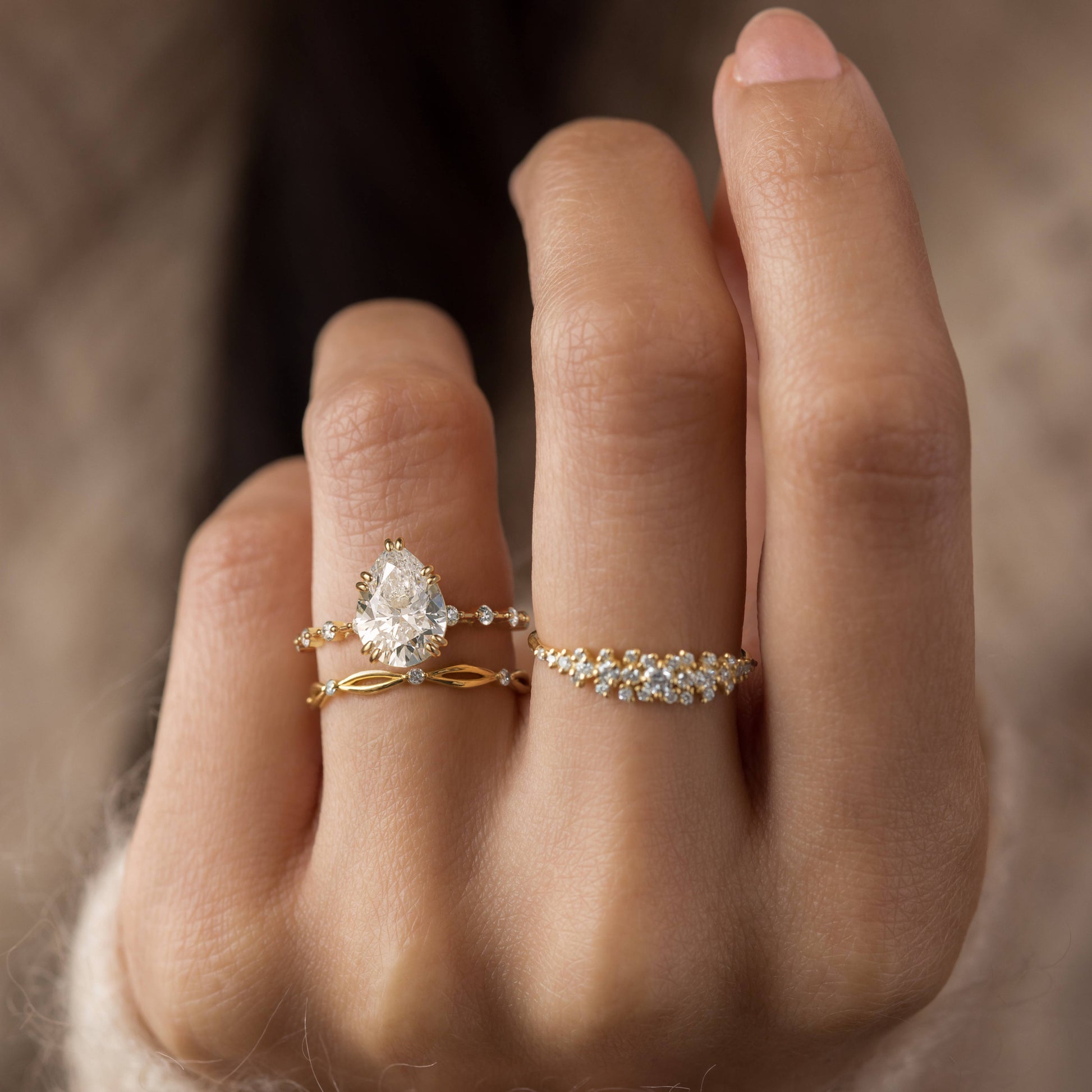 Double Prong Pave-Pear Lab Grown Diamond Engagement Ring - Detail view