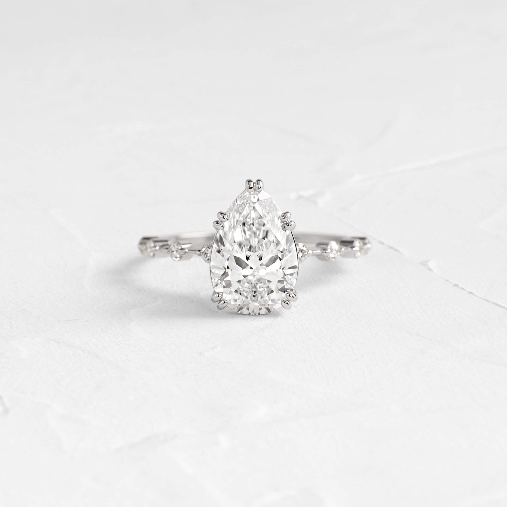 Double Prong Pave-Pear Lab Grown Diamond Engagement Ring - On model
