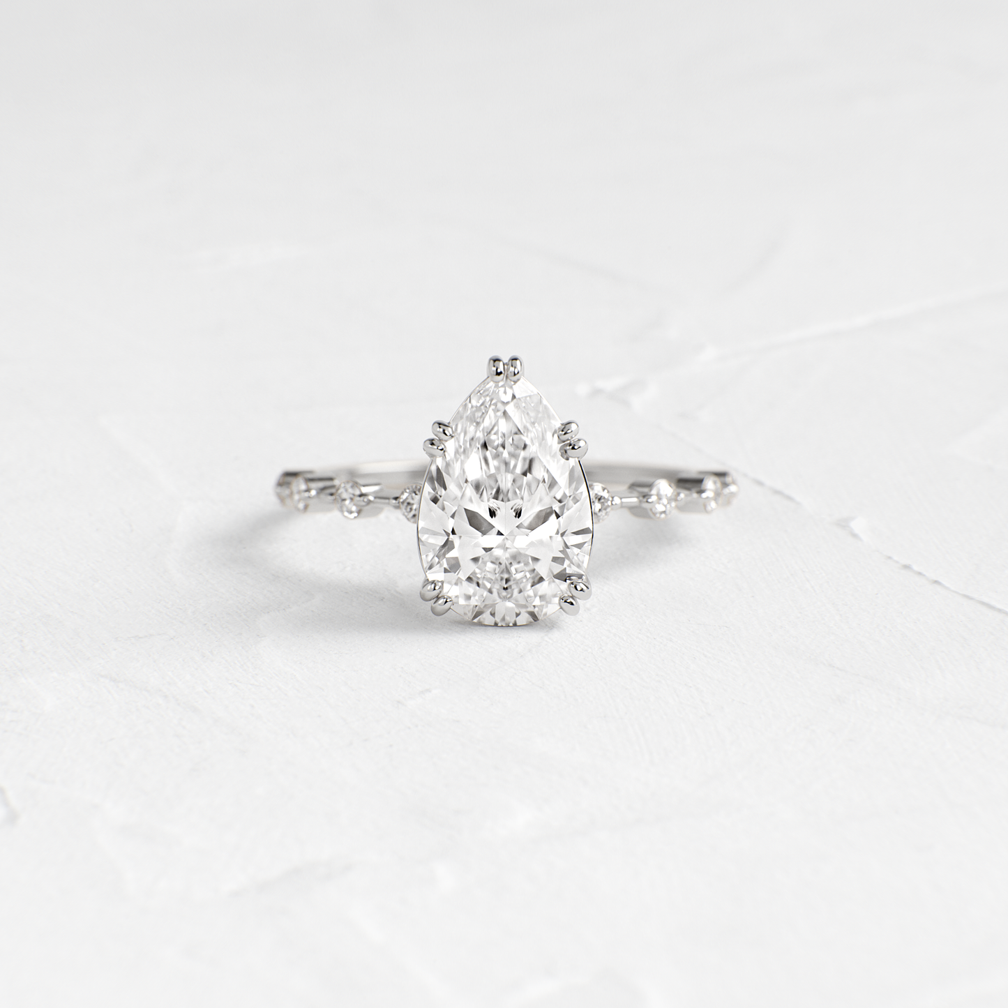 Double Prong Pave-Pear Lab Grown Diamond Engagement Ring - On model