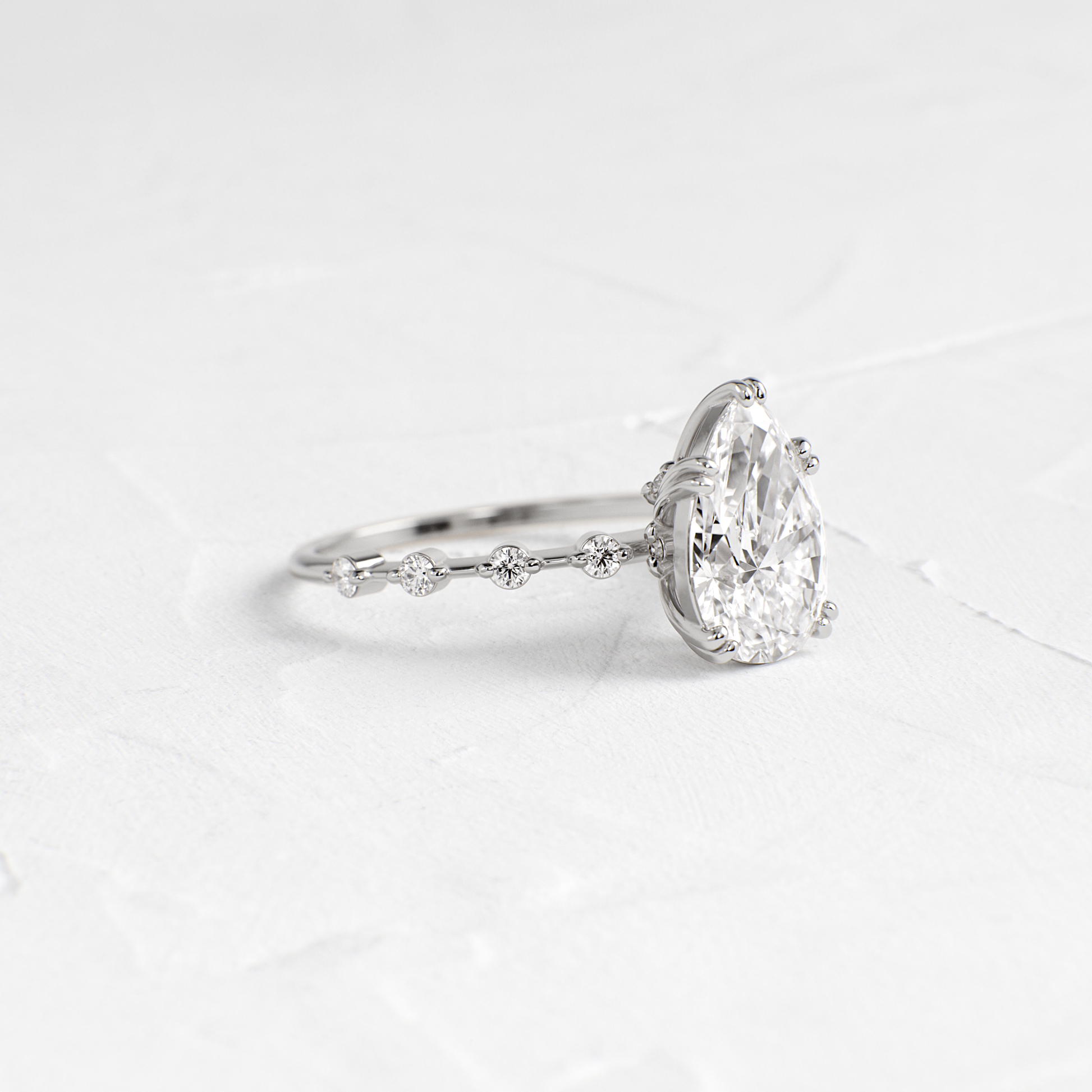 Double Prong Pave-Pear Lab Grown Diamond Engagement Ring - Lifestyle
