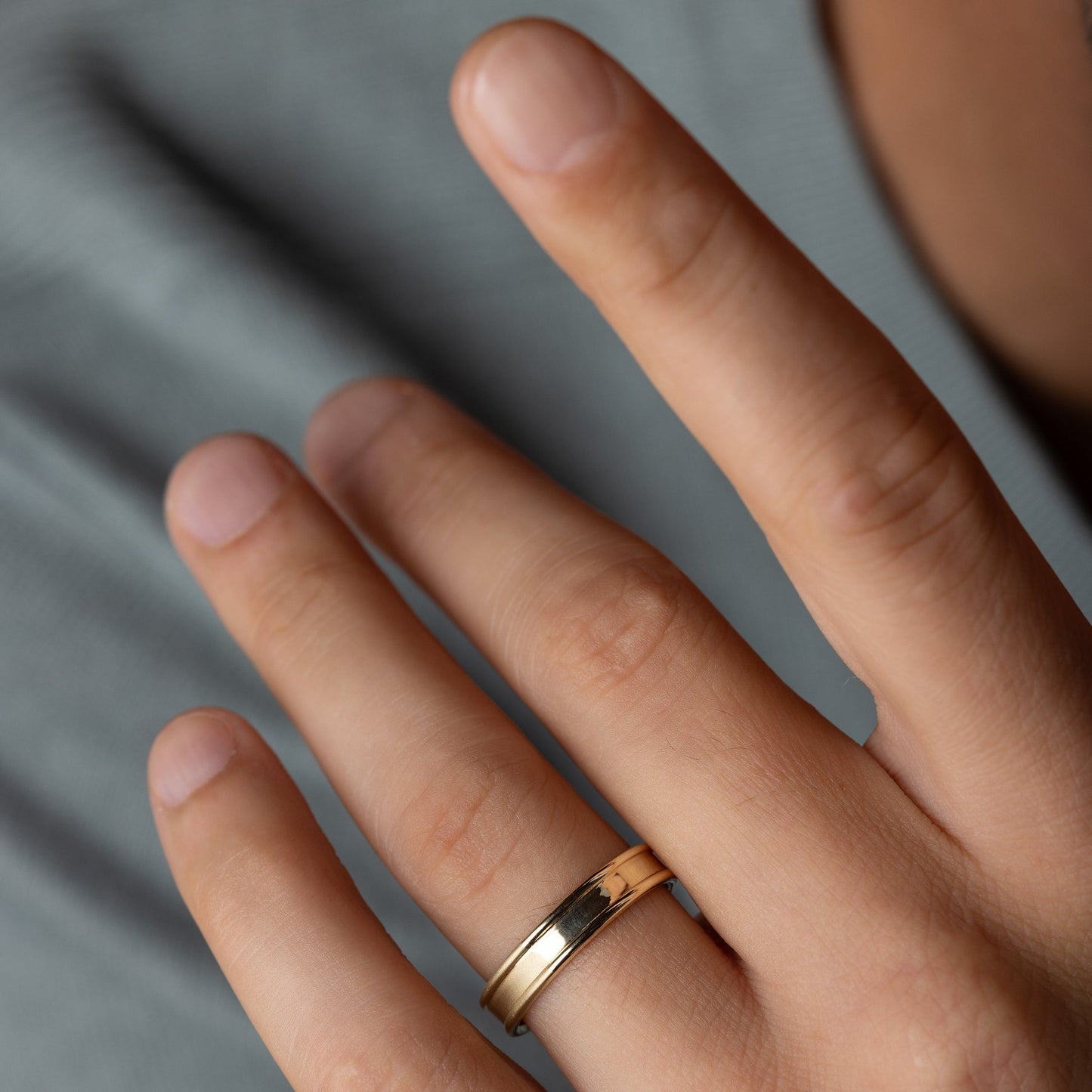 Dual Finish- Men's Wedding BandDual Finish- Men's Wedding Band - On model