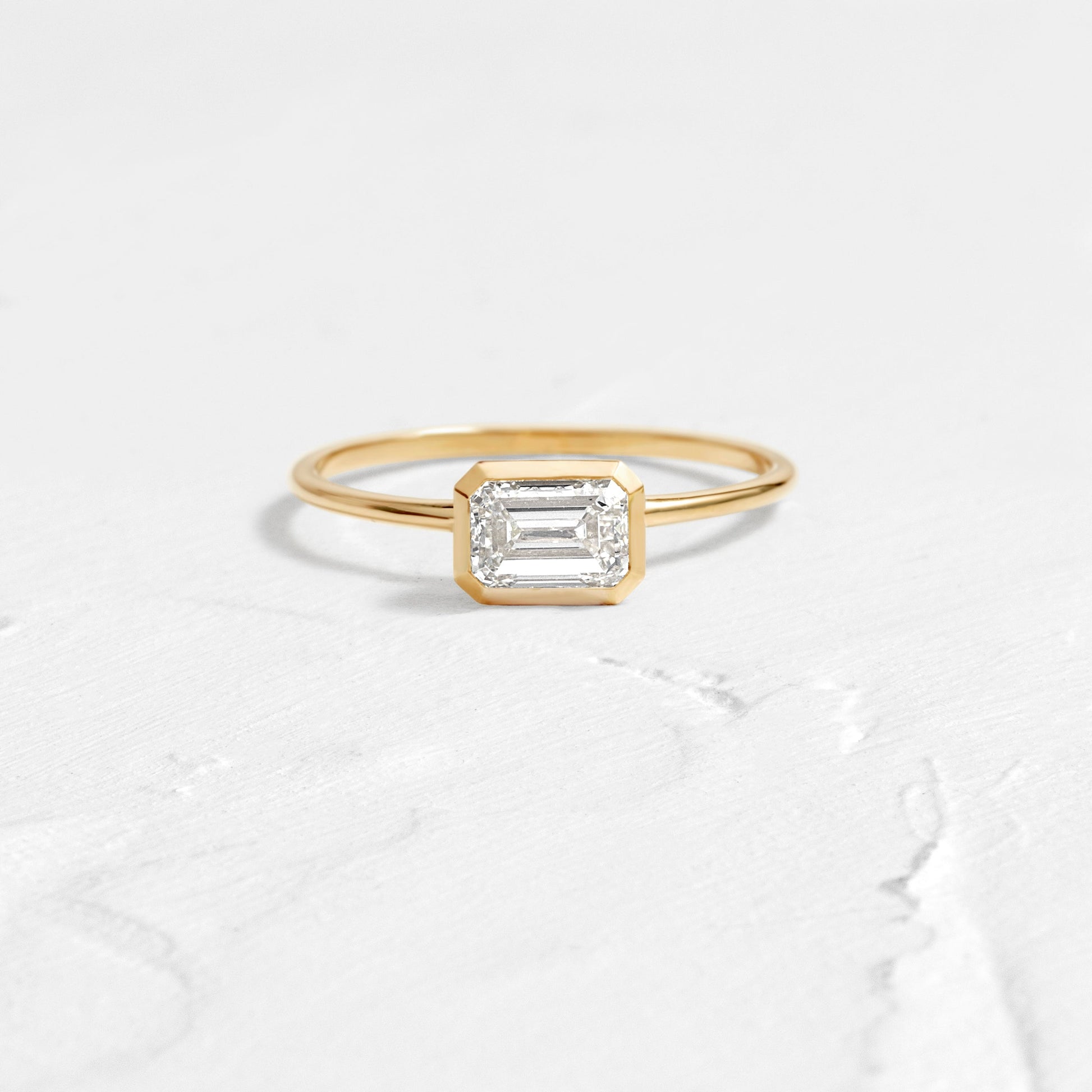 East West Bezel-Emerald Lab Grown Diamond Engagement Ring - Front view