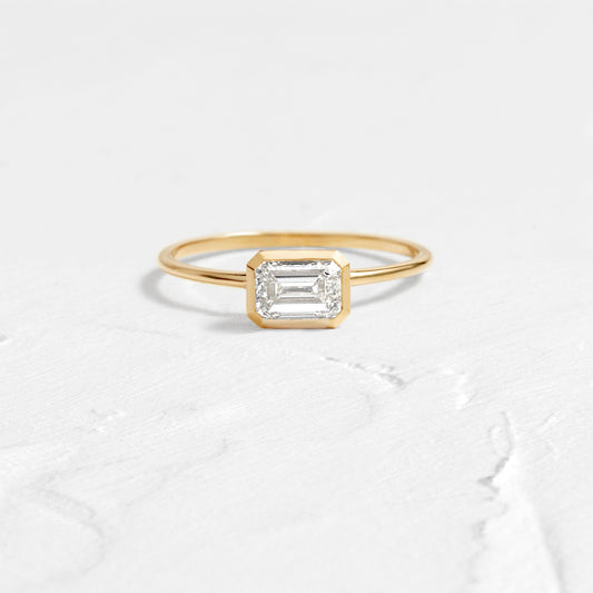 East West Bezel-Emerald Lab Grown Diamond Engagement Ring - Front view