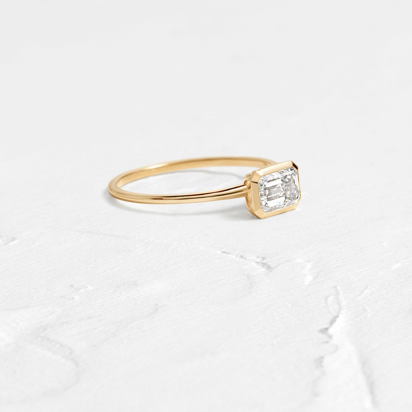 East West Bezel-Emerald Lab Grown Diamond Engagement Ring - Front view