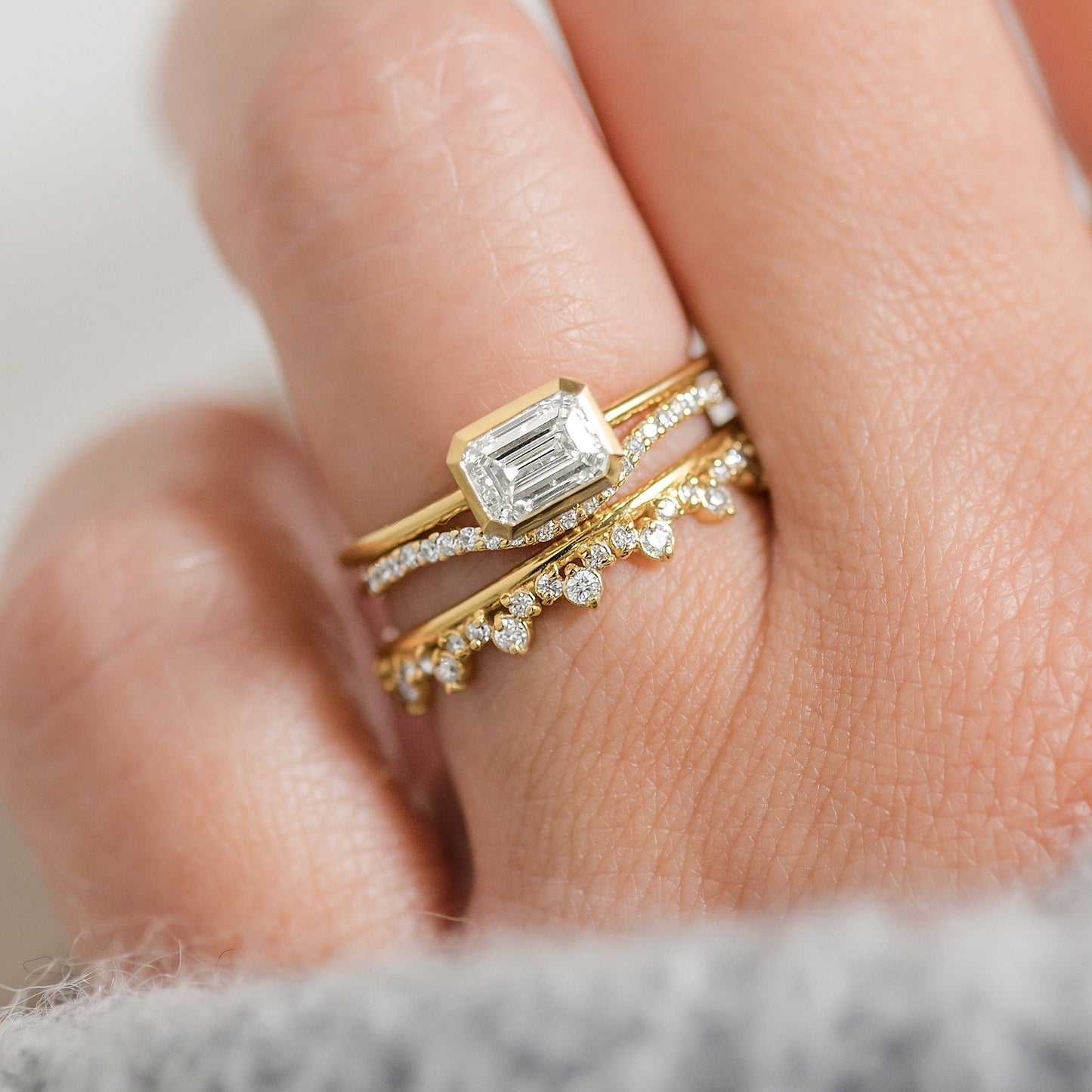 East West Bezel-Emerald Lab Grown Diamond Engagement Ring - Detail view