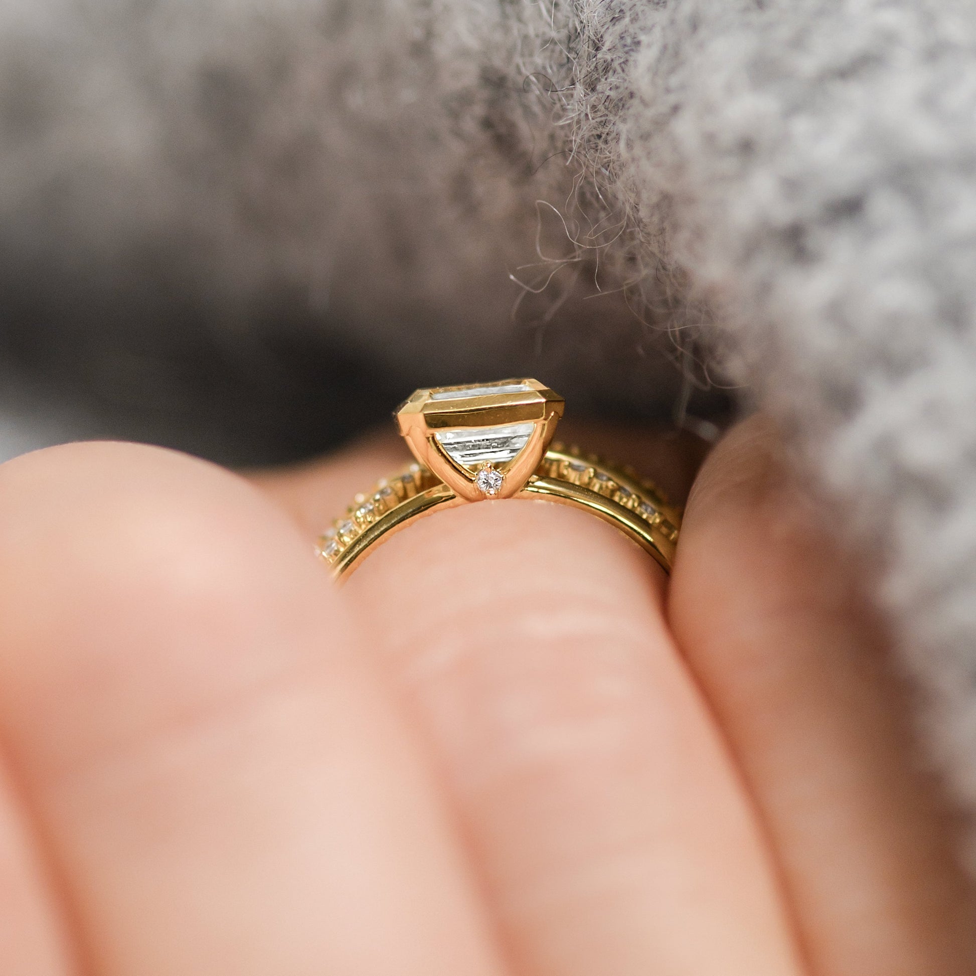 East West Bezel-Emerald Lab Grown Diamond Engagement Ring - Lifestyle