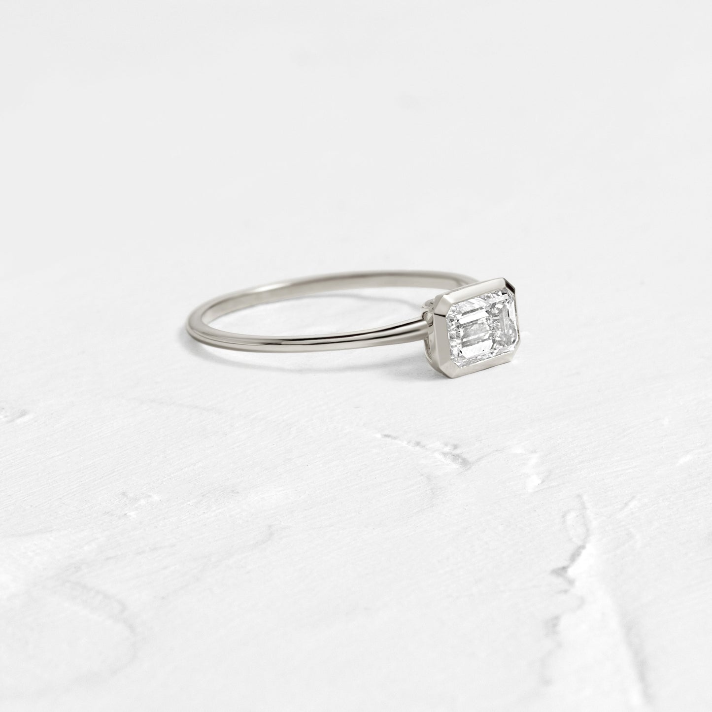 East West Bezel-Emerald Lab Grown Diamond Engagement Ring - Side view