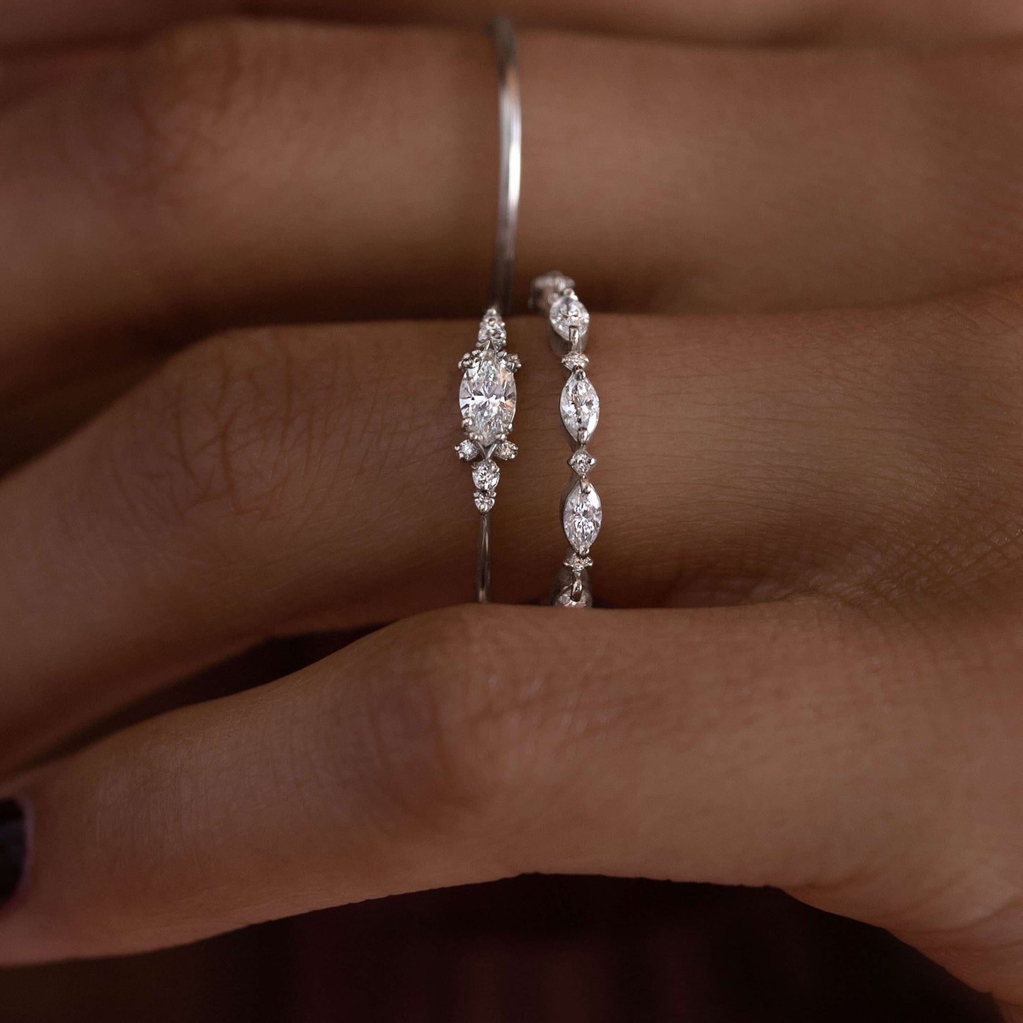 East West Cluster Style-Oval Lab Grown Diamond Engagement Ring - Back view