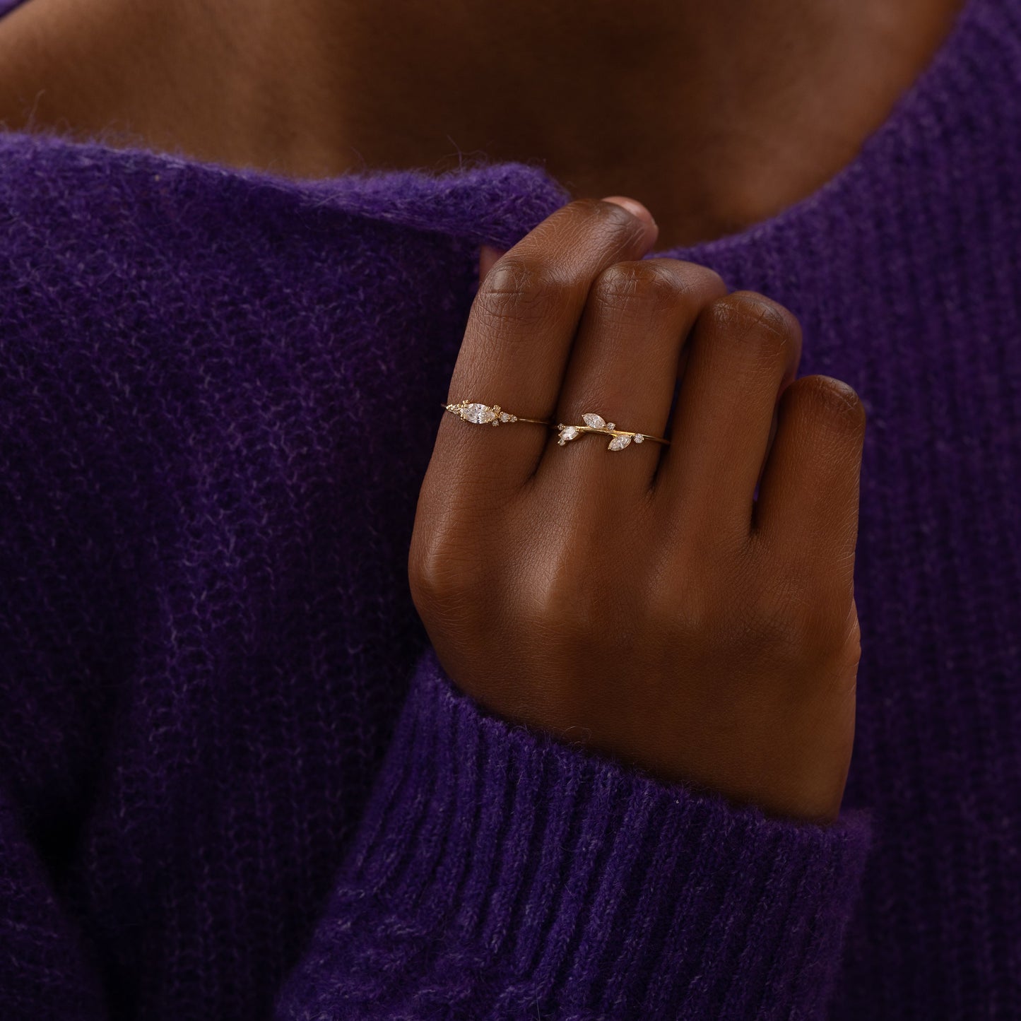 East West Cluster Style-Oval Lab Grown Diamond Engagement Ring - Lifestyle