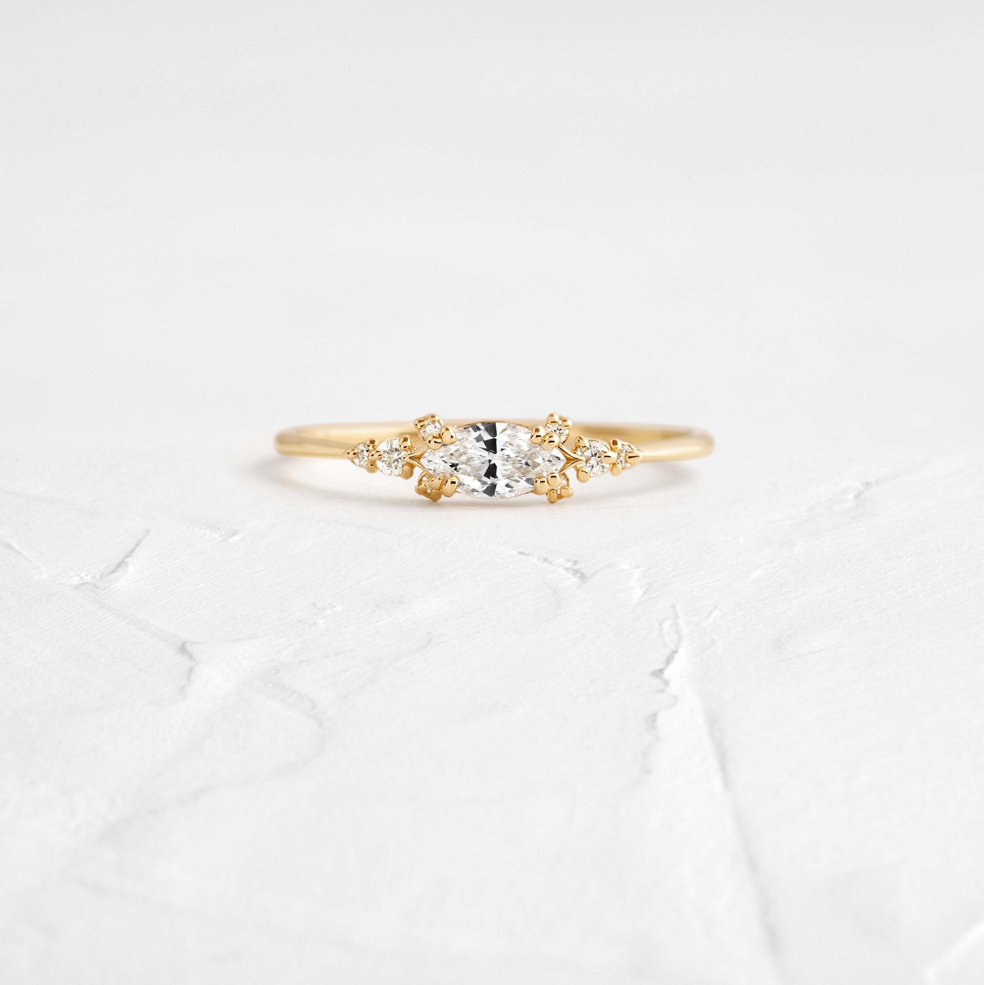 East West Cluster Style-Oval Lab Grown Diamond Engagement Ring - Front view