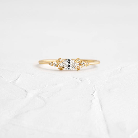 East West Cluster Style-Oval Lab Grown Diamond Engagement Ring - Front view