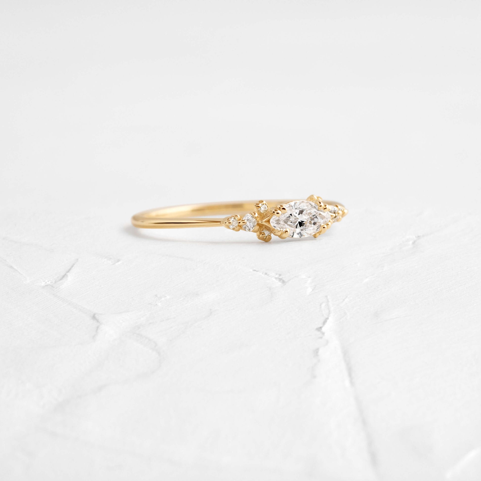 East West Cluster Style-Oval Lab Grown Diamond Engagement Ring - Front view