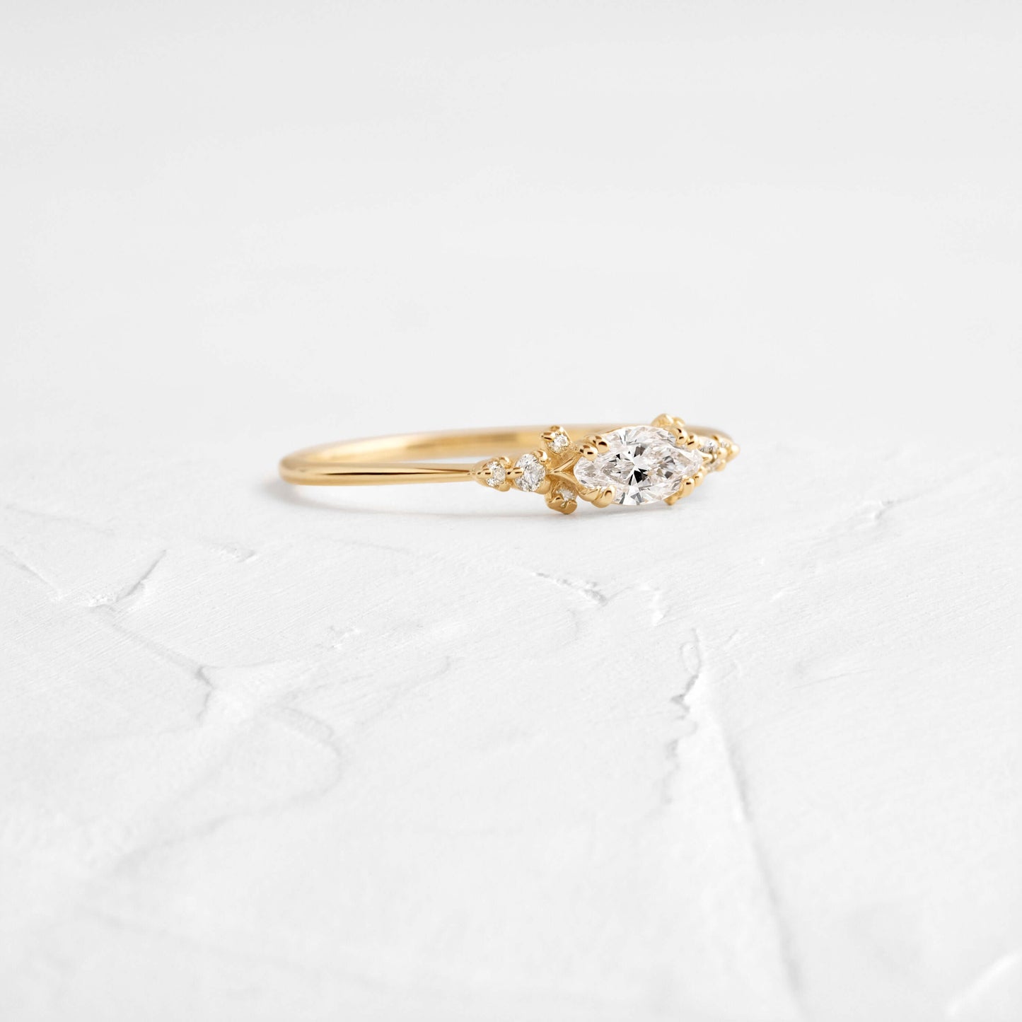 East West Cluster Style-Oval Lab Grown Diamond Engagement Ring - Front view