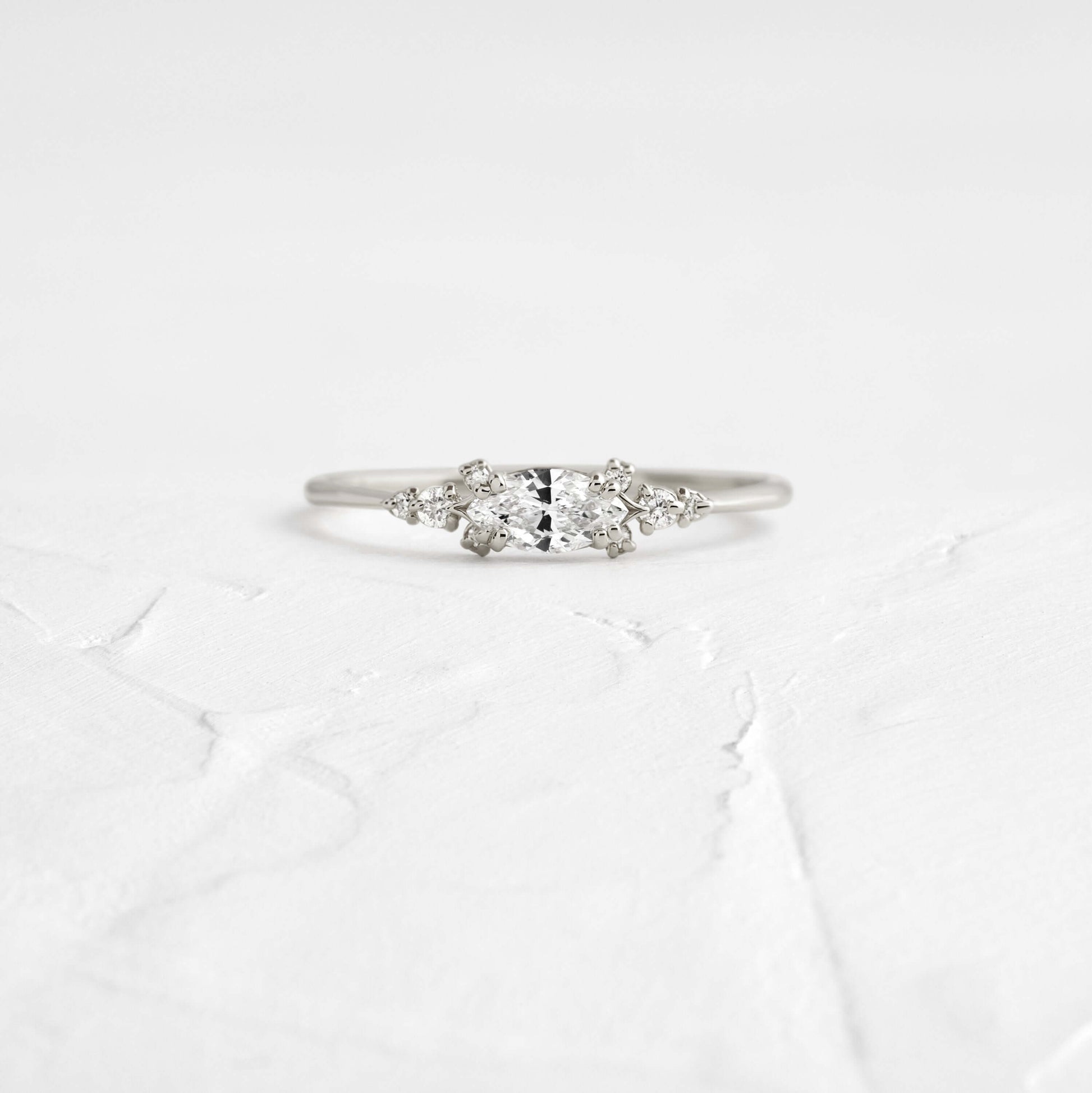 East West Cluster Style-Oval Lab Grown Diamond Engagement Ring - Back view