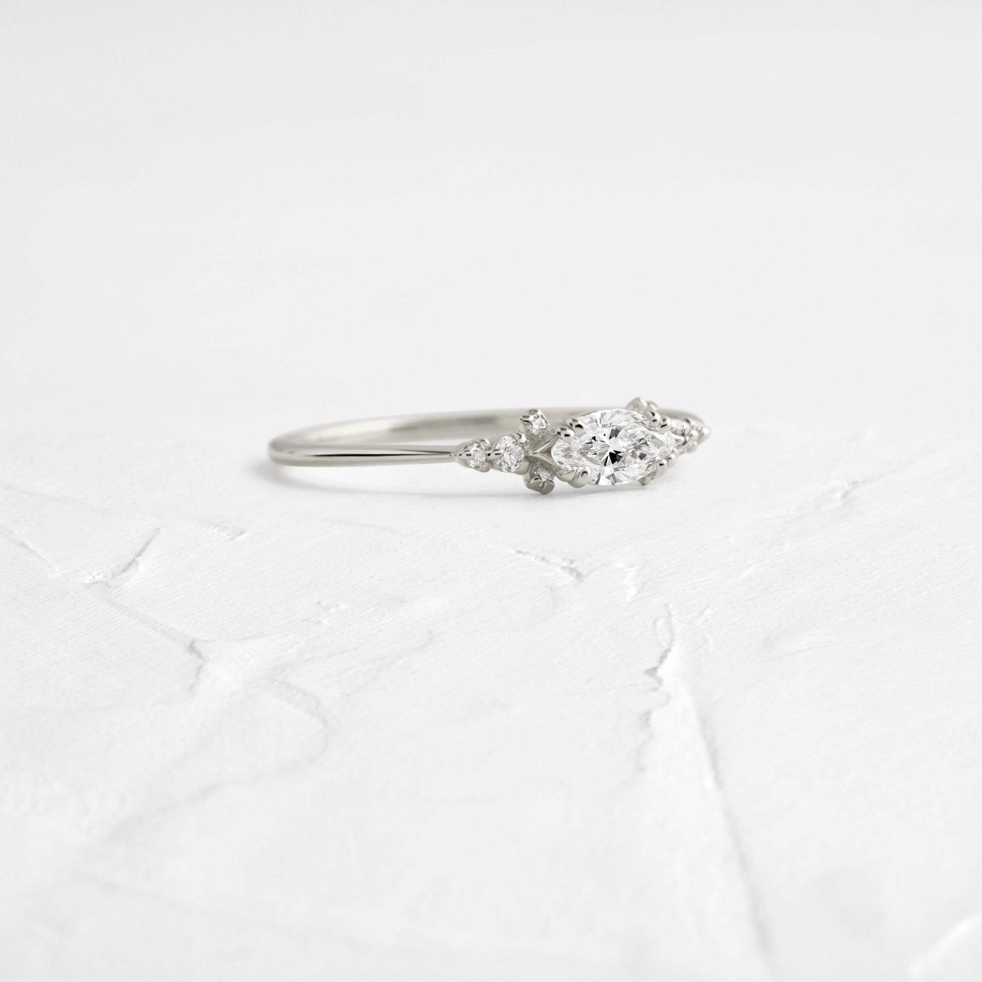 East West Cluster Style-Oval Lab Grown Diamond Engagement Ring - Detail view