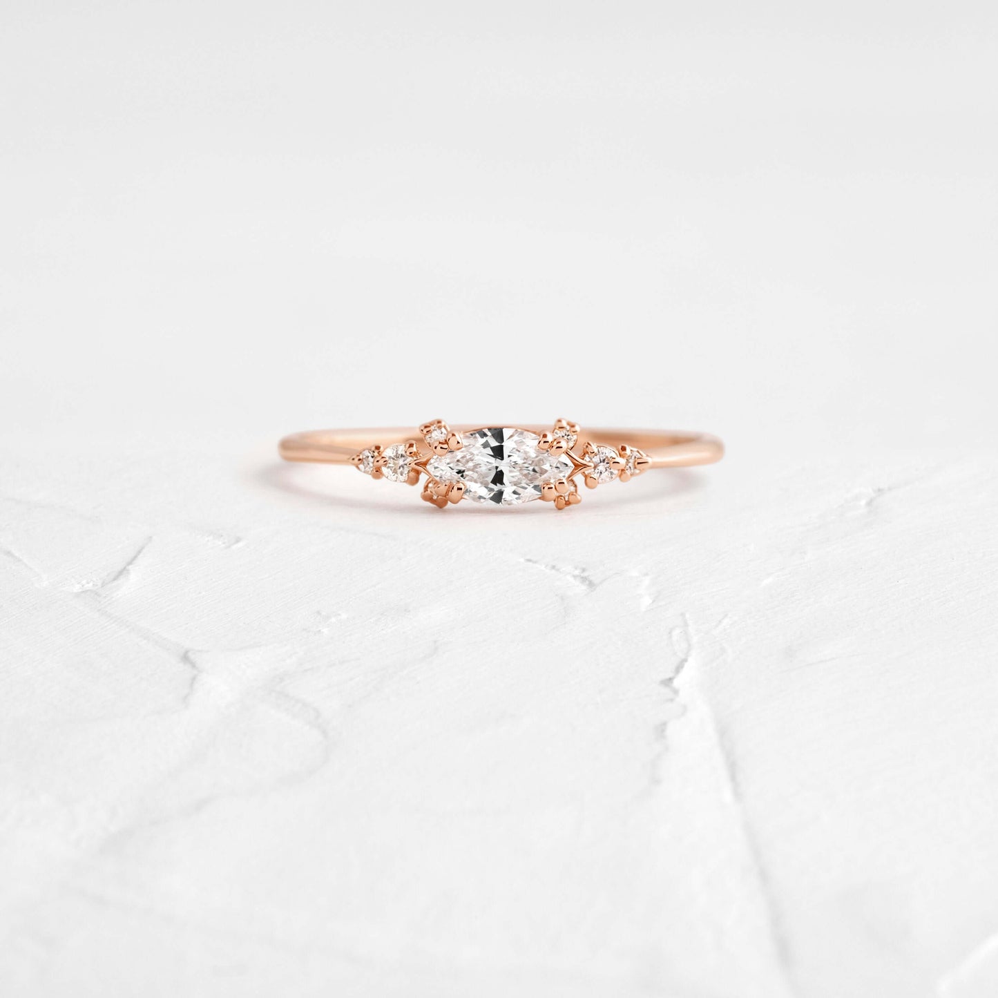 East West Cluster Style-Oval Lab Grown Diamond Engagement Ring - On model