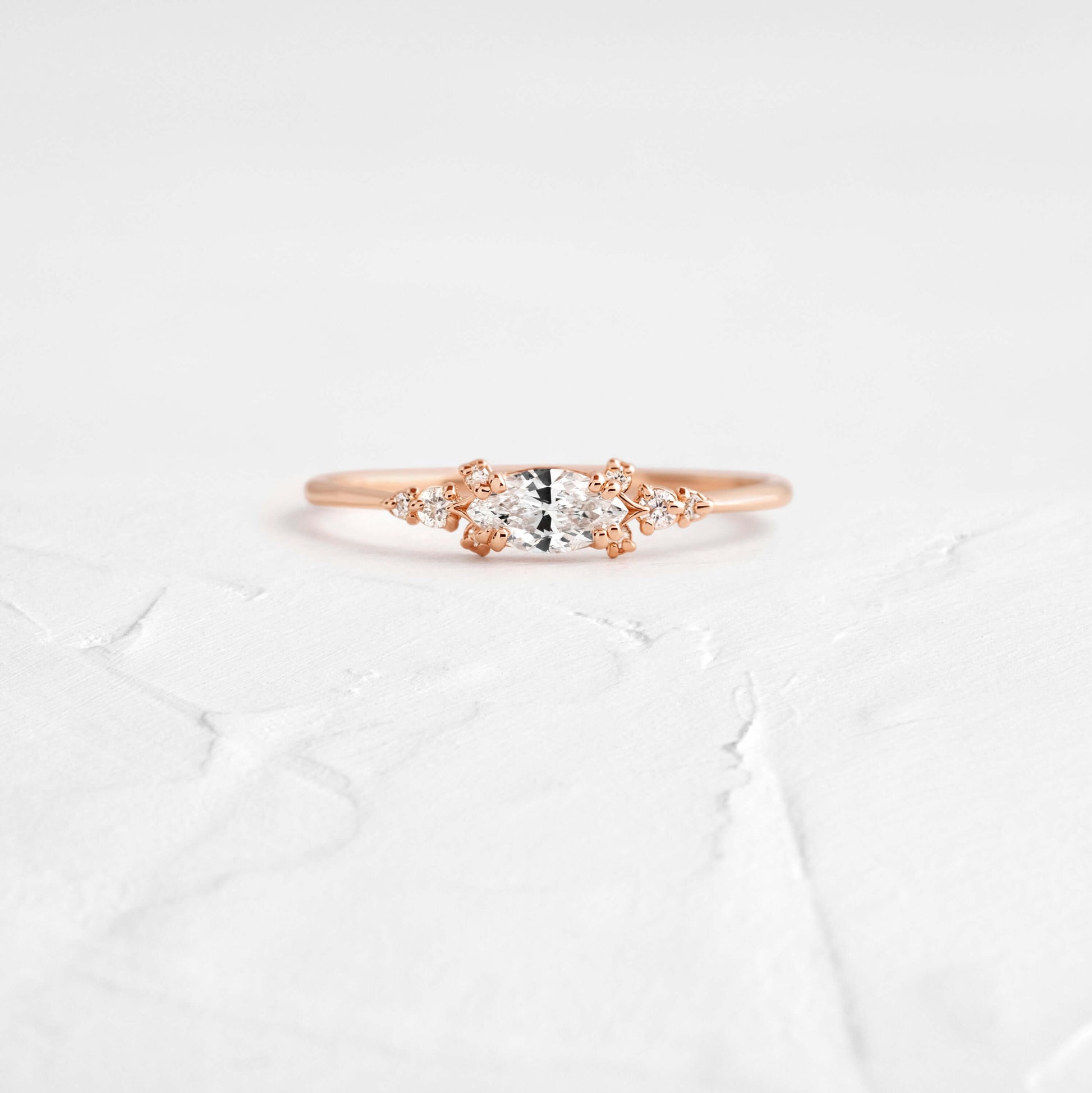 East West Cluster Style-Oval Lab Grown Diamond Engagement Ring - On model