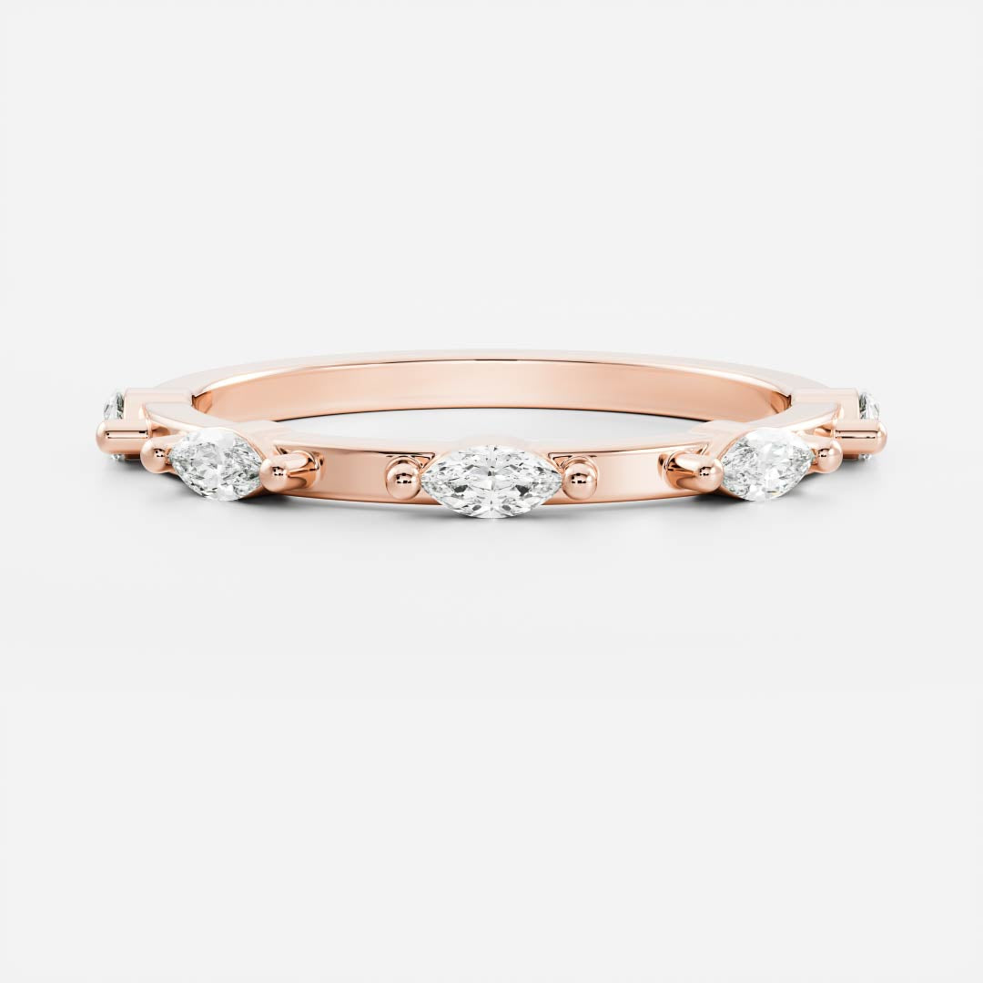 East West Dainty Half Eternity- 0.40 CT Marquise Lab Grown Diamond Wedding BandEast West Dainty Half Eternity- 0.40 CT Marquise Lab Grown Diamond Wedding Band - On model