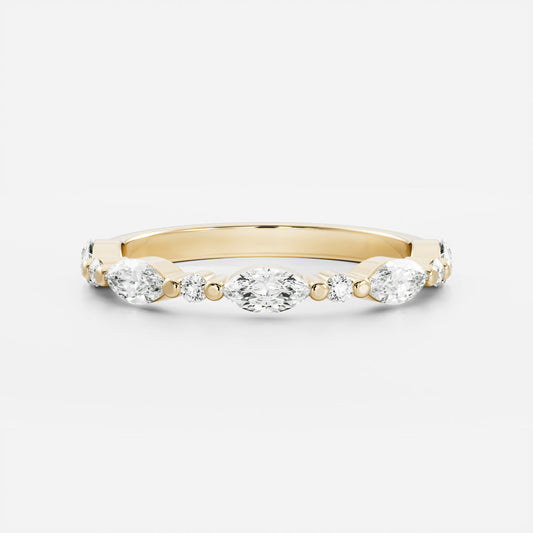 East West Half Eternity- 0.58 CT Marquise & Round Lab Grown Diamond Wedding BandEast West Half Eternity- 0.58 CT Marquise & Round Lab Grown Diamond Wedding Band - Front view