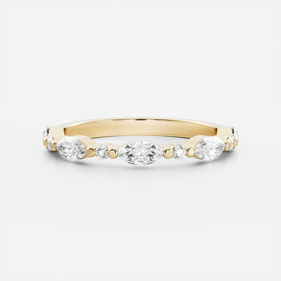 East West Half Eternity- 0.58 CT Marquise & Round Lab Grown Diamond Wedding BandEast West Half Eternity- 0.58 CT Marquise & Round Lab Grown Diamond Wedding Band - Front view