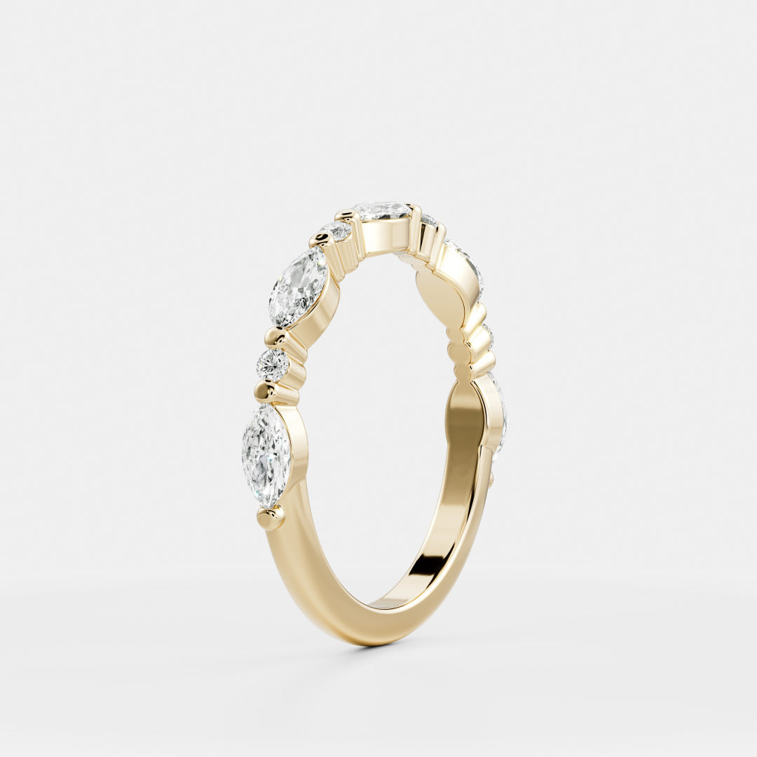 East West Half Eternity- 0.58 CT Marquise & Round Lab Grown Diamond Wedding BandEast West Half Eternity- 0.58 CT Marquise & Round Lab Grown Diamond Wedding Band - Front view