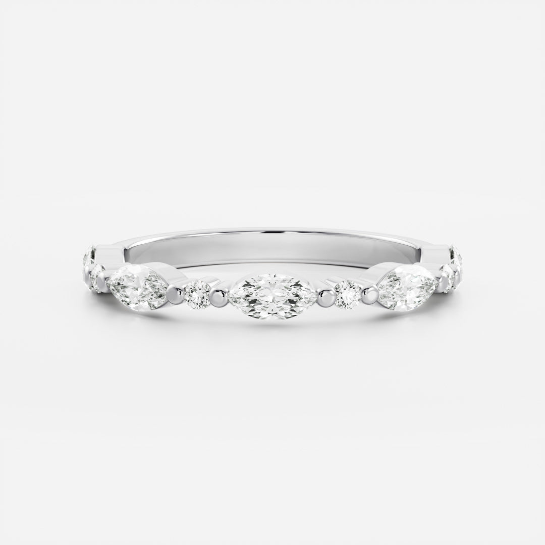 East West Half Eternity- 0.58 CT Marquise & Round Lab Grown Diamond Wedding BandEast West Half Eternity- 0.58 CT Marquise & Round Lab Grown Diamond Wedding Band - Back view