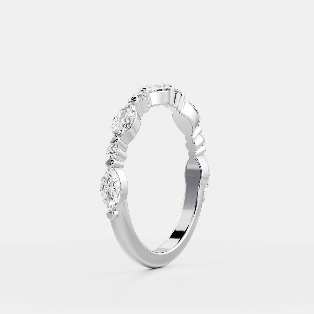 East West Half Eternity- 0.58 CT Marquise & Round Lab Grown Diamond Wedding BandEast West Half Eternity- 0.58 CT Marquise & Round Lab Grown Diamond Wedding Band - Detail view