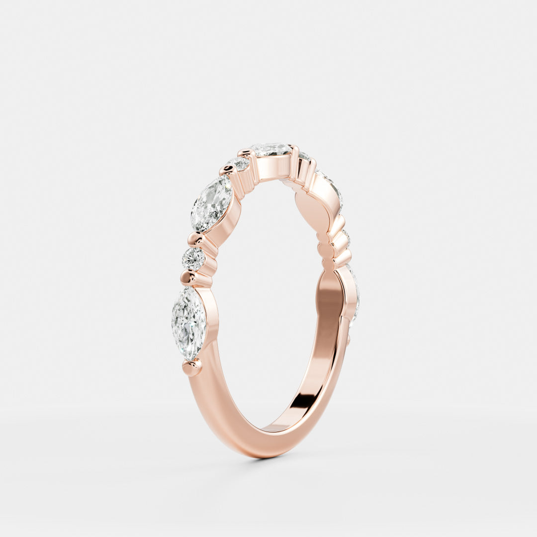 East West Half Eternity- 0.58 CT Marquise & Round Lab Grown Diamond Wedding BandEast West Half Eternity- 0.58 CT Marquise & Round Lab Grown Diamond Wedding Band - Front view