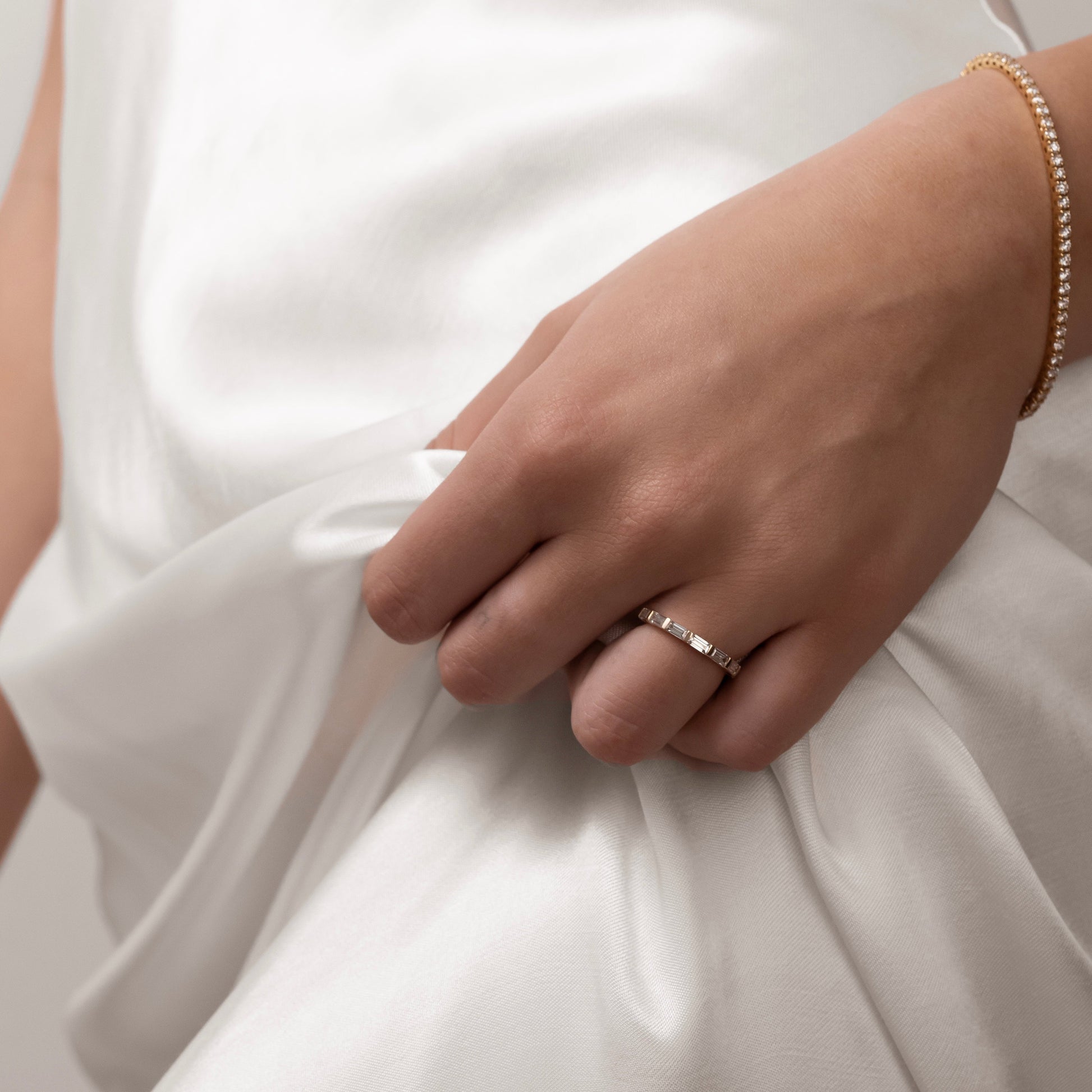 East West Half Eternity- 0.65 CT Baguette Lab Grown Diamond Wedding BandEast West Half Eternity- 0.65 CT Baguette Lab Grown Diamond Wedding Band - Side view